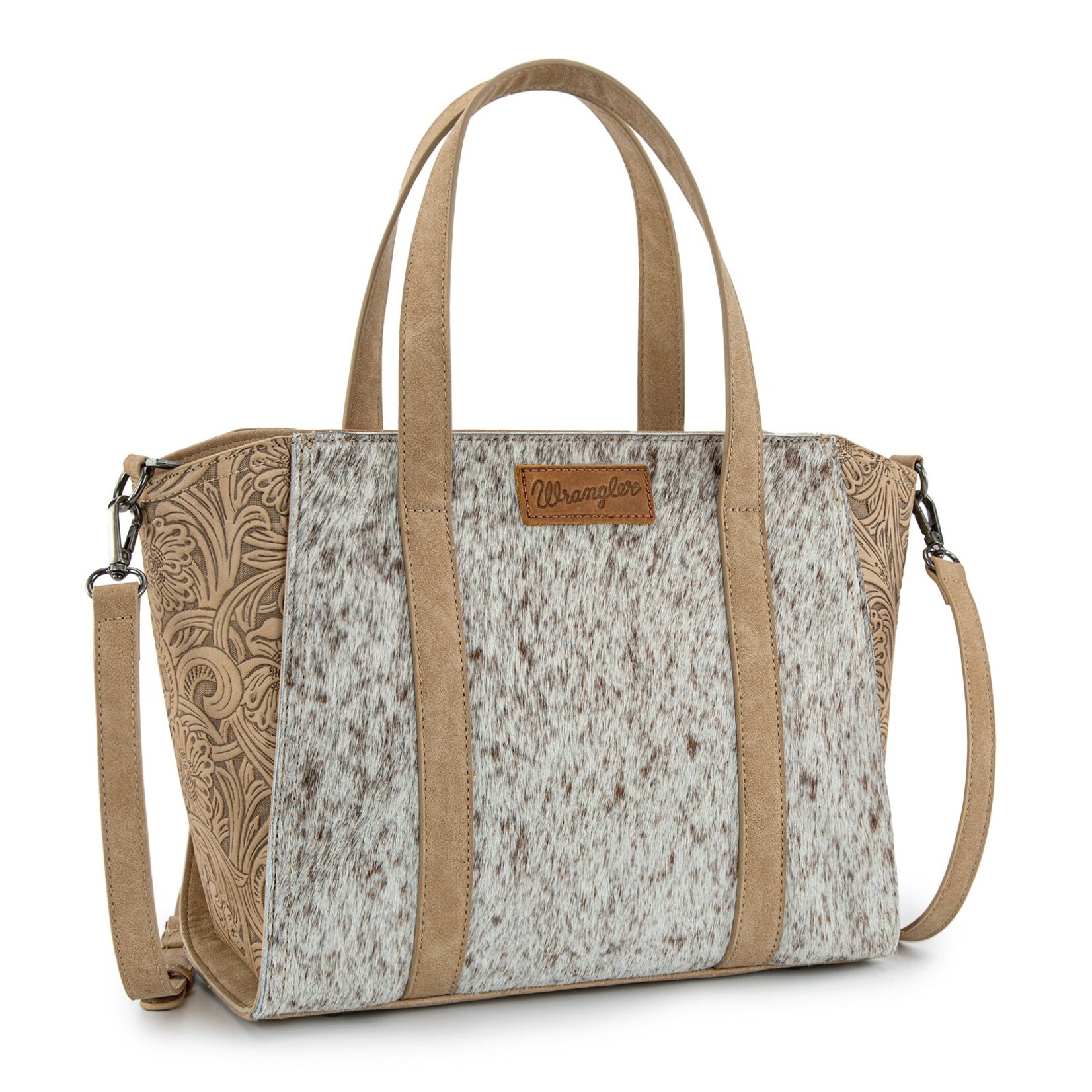 Wrangler WG252-8012TN - Tan - Wrangler Genuine Hair-On Cowhide Tote/Crossbody