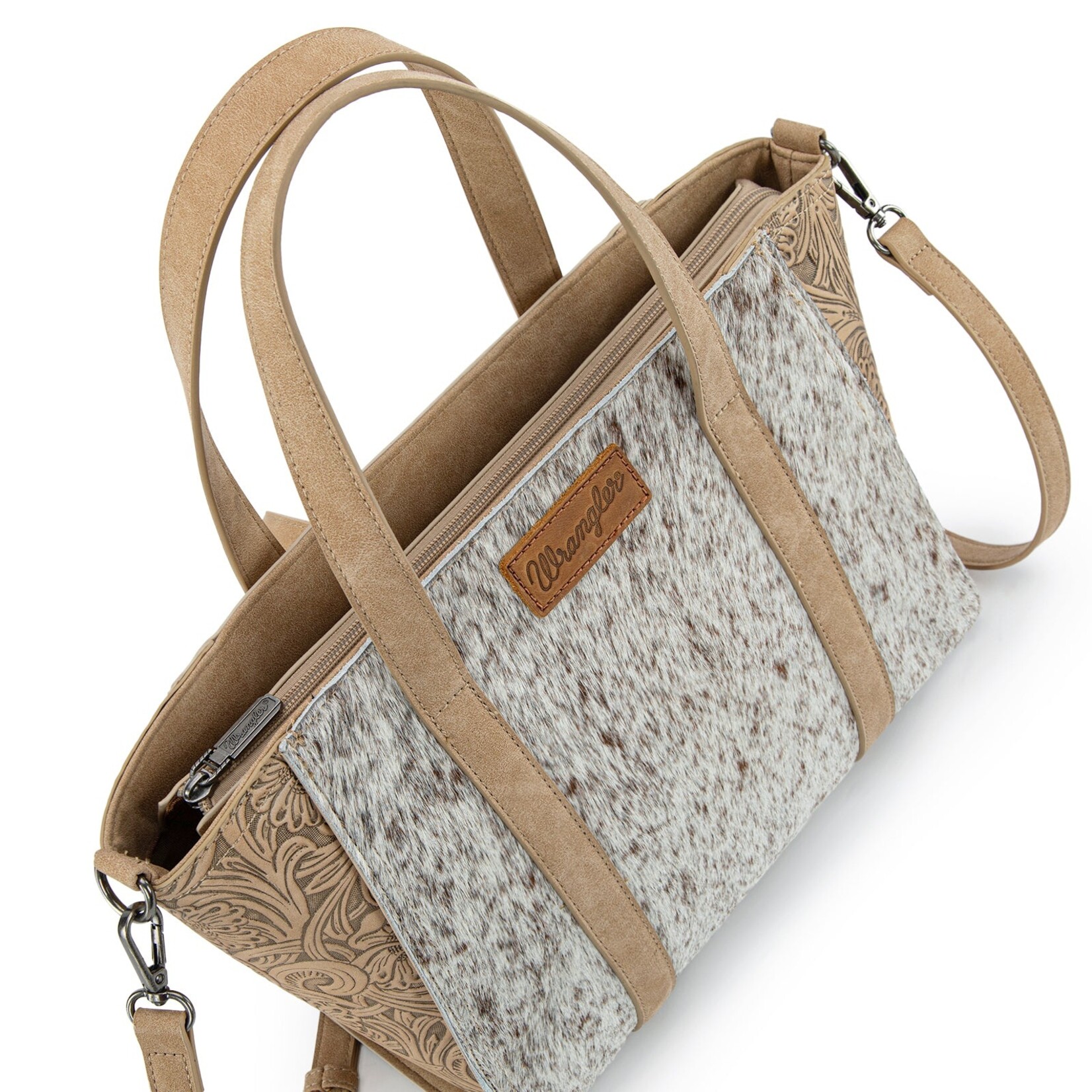 Wrangler WG252-8012TN - Tan - Wrangler Genuine Hair-On Cowhide Tote/Crossbody