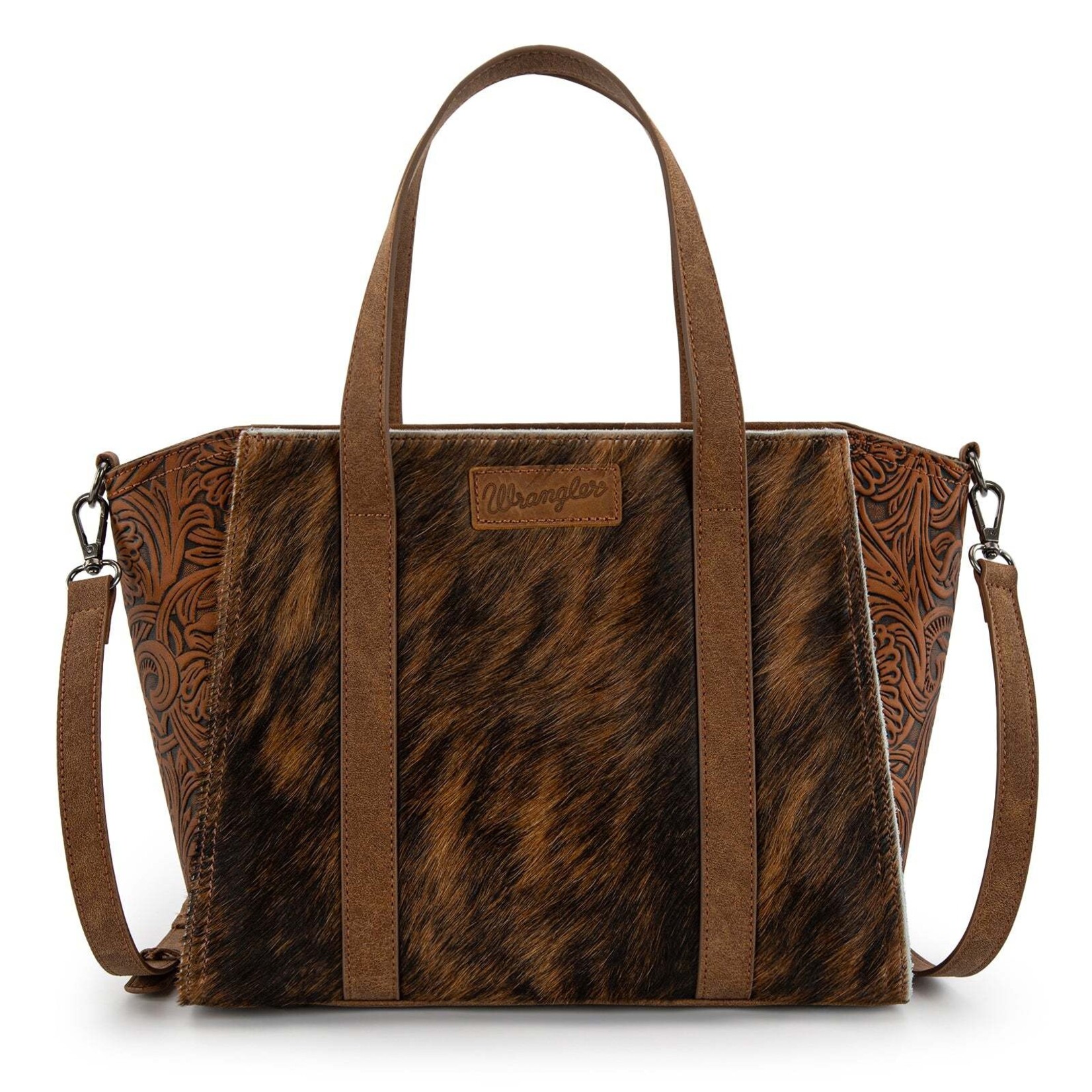 Wrangler WG252-8012BR - Brown - Wrangler Genuine Hair-On Cowhide Tote/Crossbody