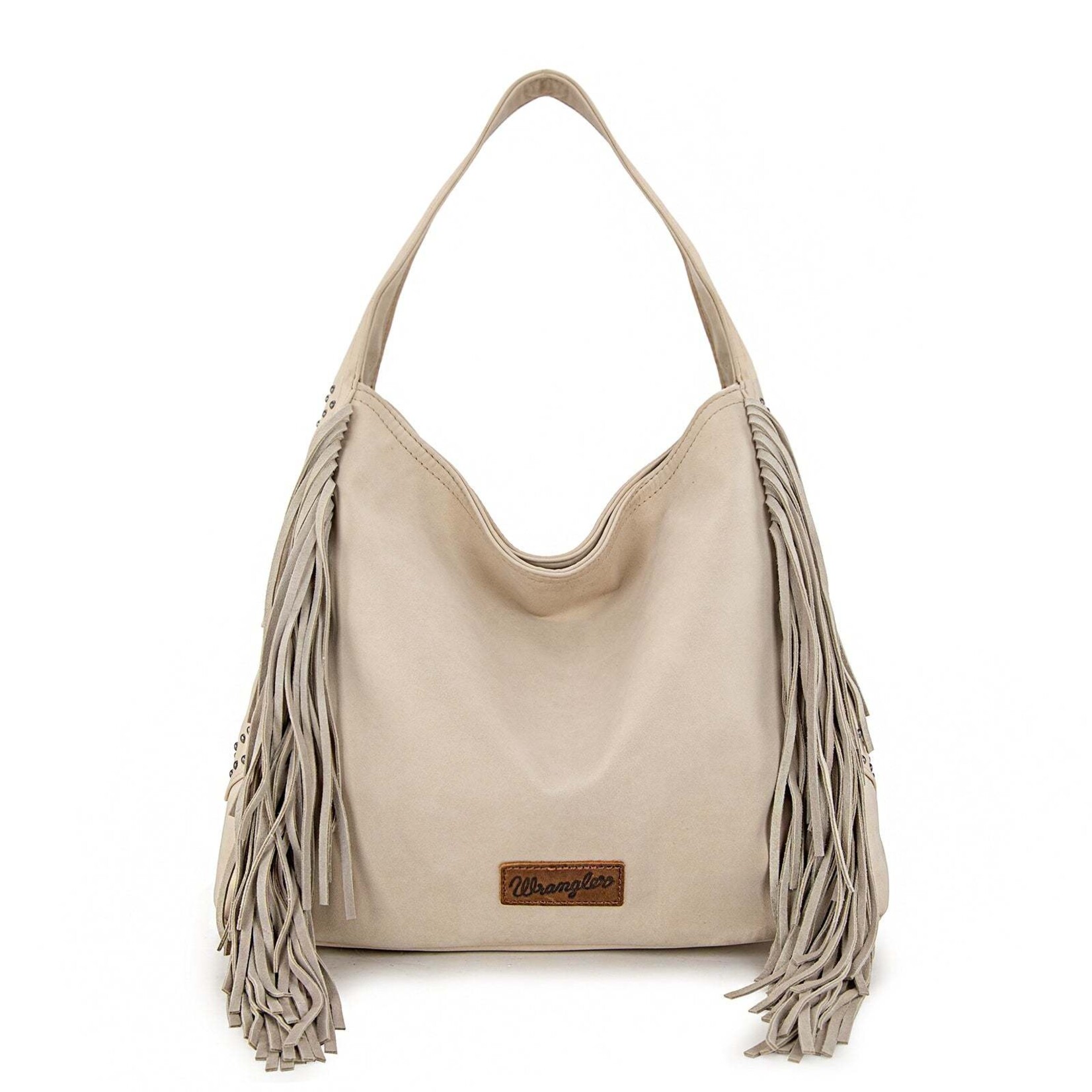 Wrangler WG244-9182BG - Beige - Wrangler Fringe Studded Hobo Bag