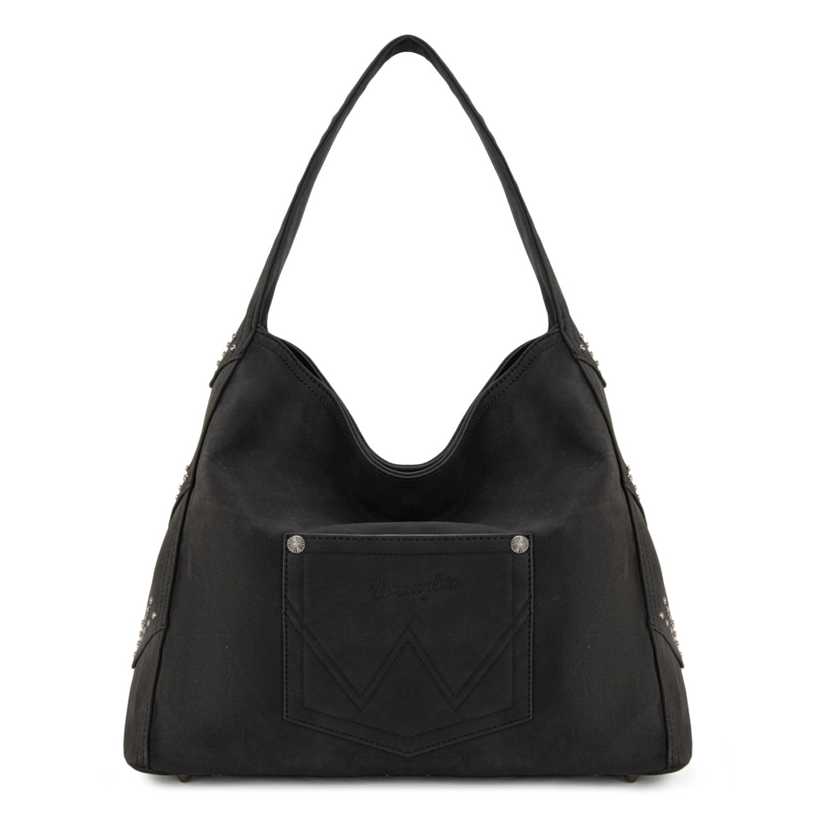 Wrangler WG244-9182BK - Black - Wrangler Fringe Studded Hobo Bag