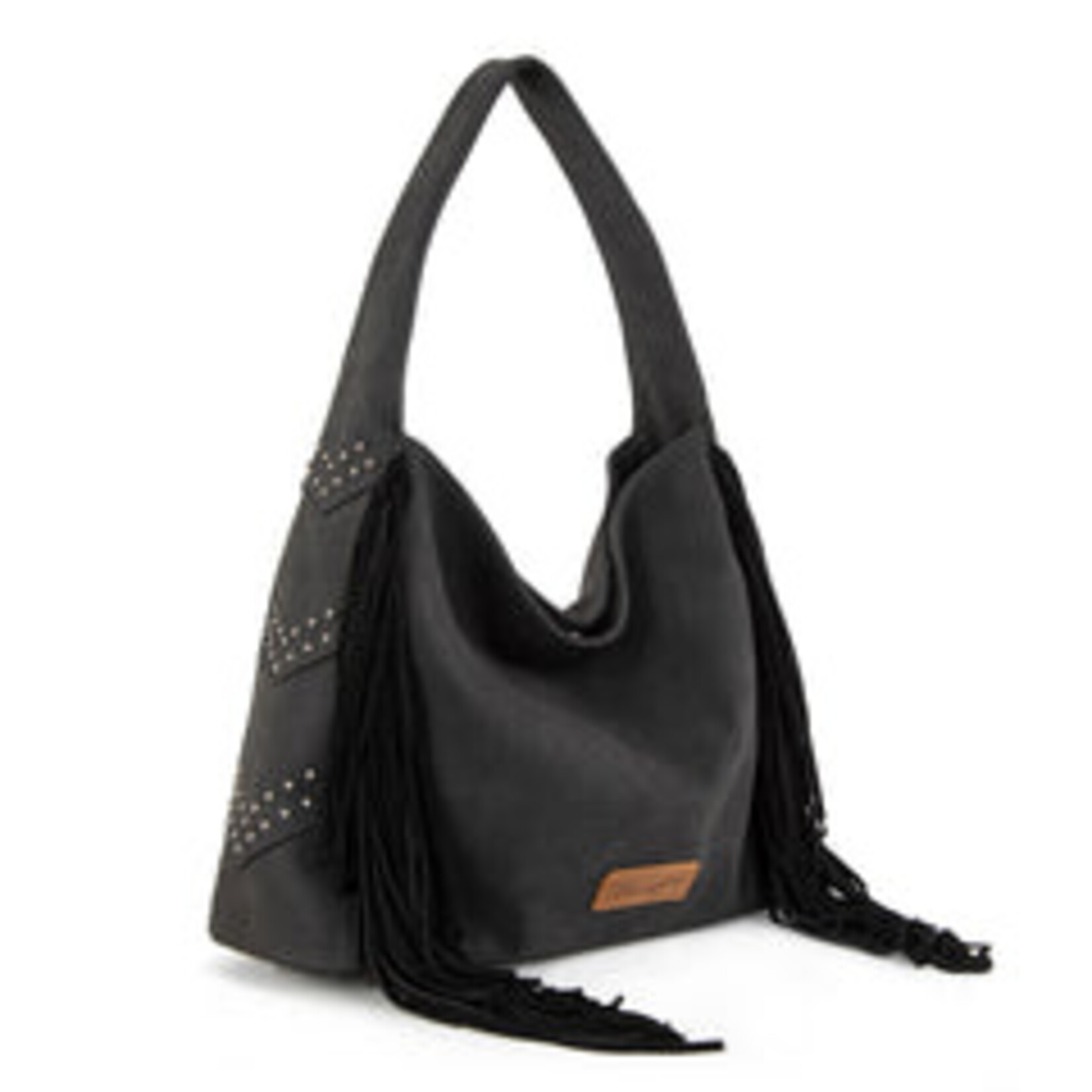 Wrangler WG244-9182BK - Black - Wrangler Fringe Studded Hobo Bag