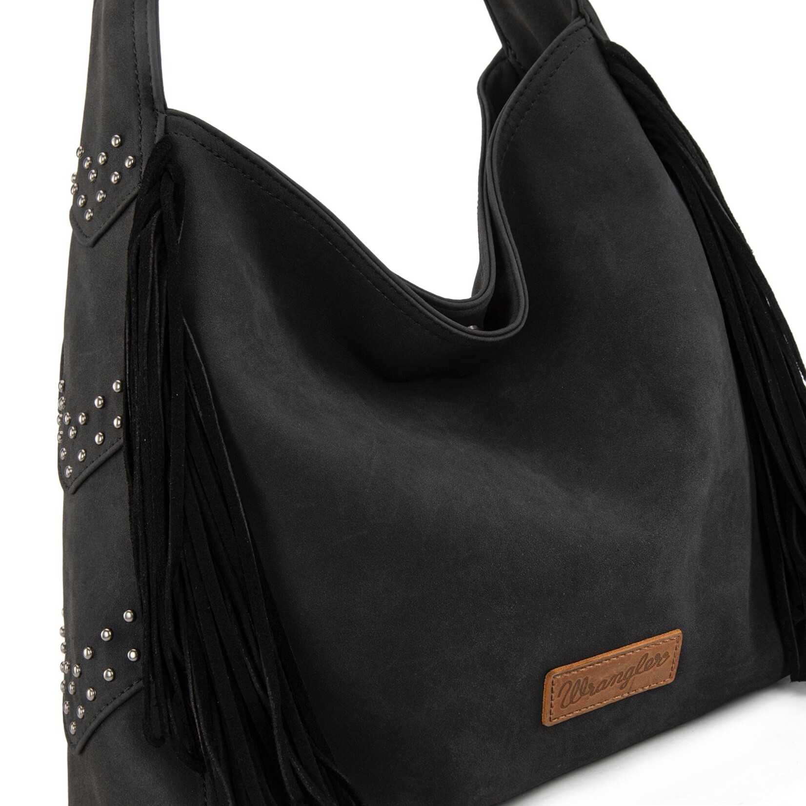 Wrangler WG244-9182BK - Black - Wrangler Fringe Studded Hobo Bag
