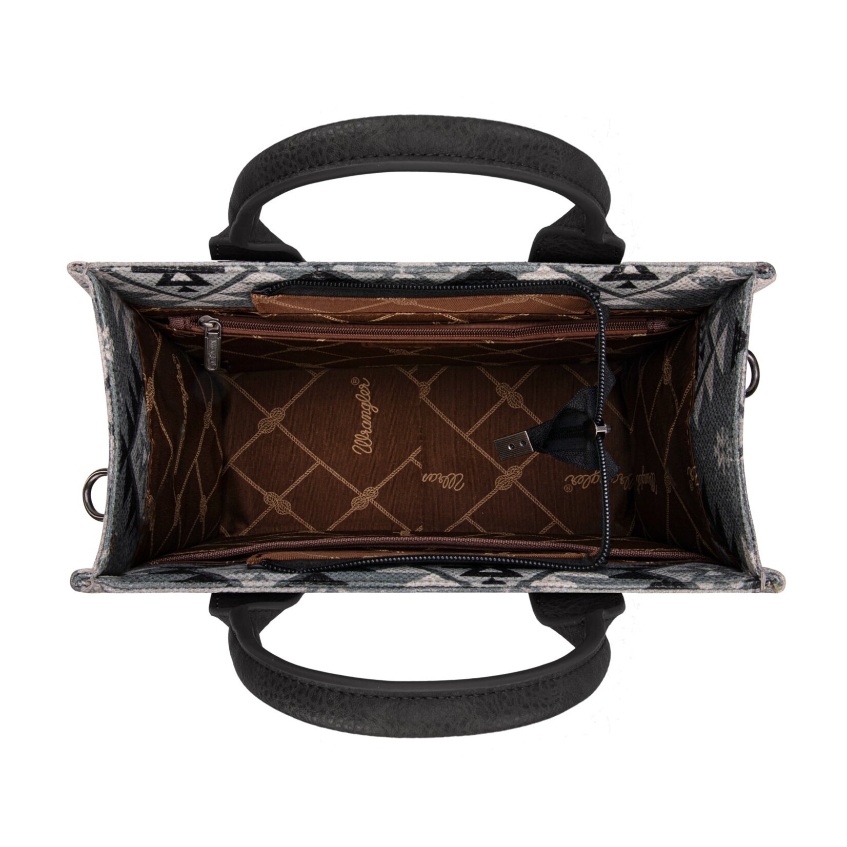 Wrangler WG2209-8120SBK - Black - Wrangler Aztec Pattern Dual Sided Print -Tote/Crossbody