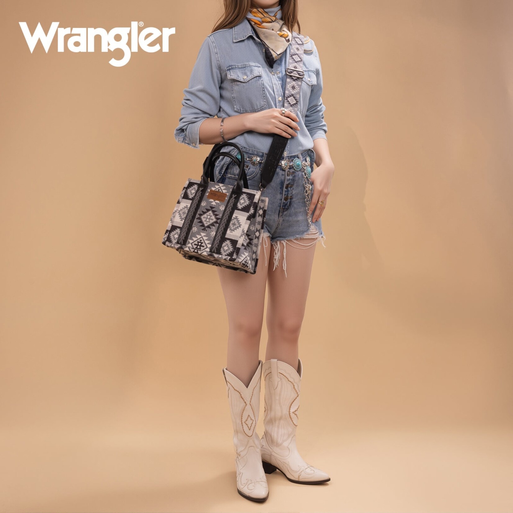 Wrangler WG2209-8120SBK - Black - Wrangler Aztec Pattern Dual Sided Print -Tote/Crossbody