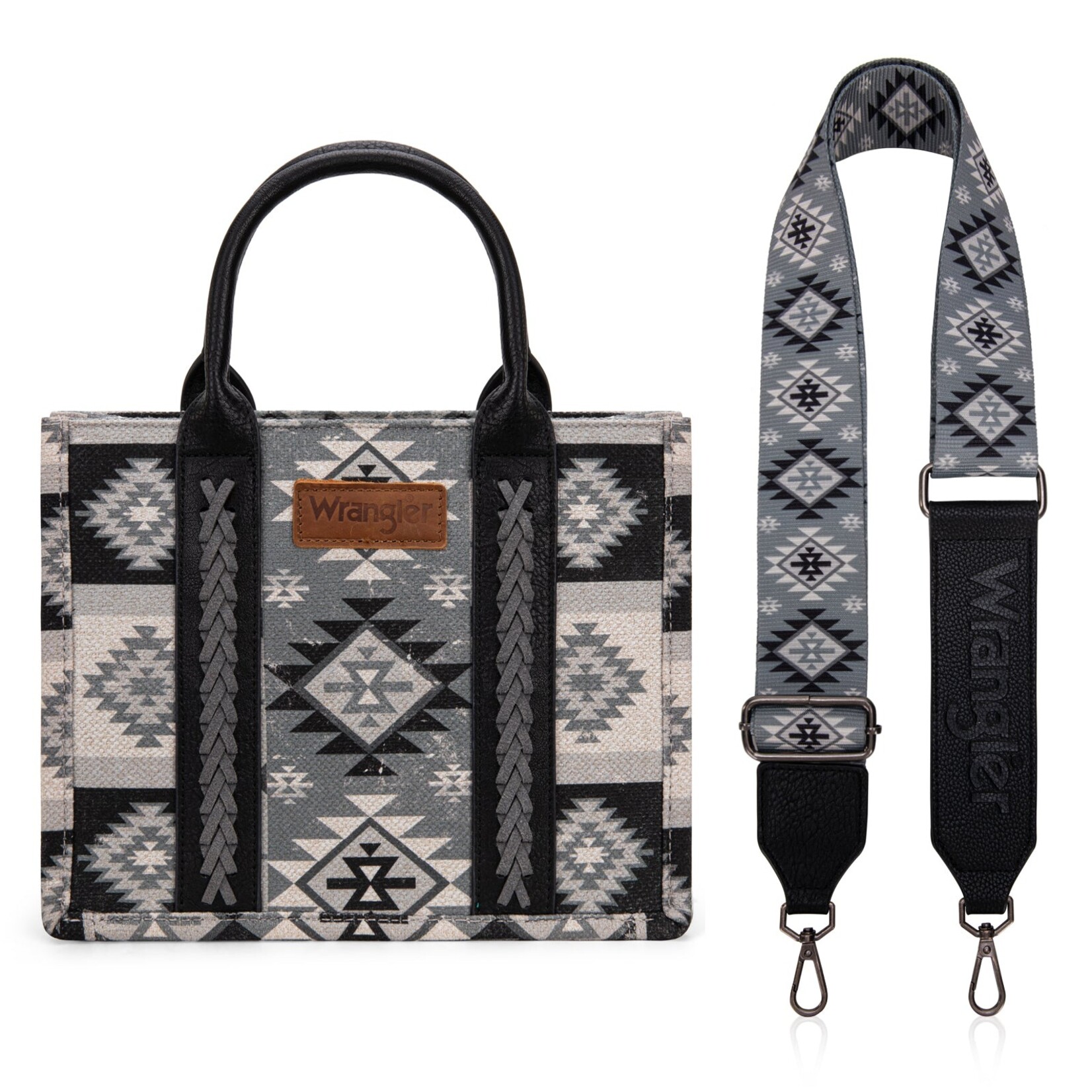 Wrangler WG2209-8120SBK - Black - Wrangler Aztec Pattern Dual Sided Print -Tote/Crossbody