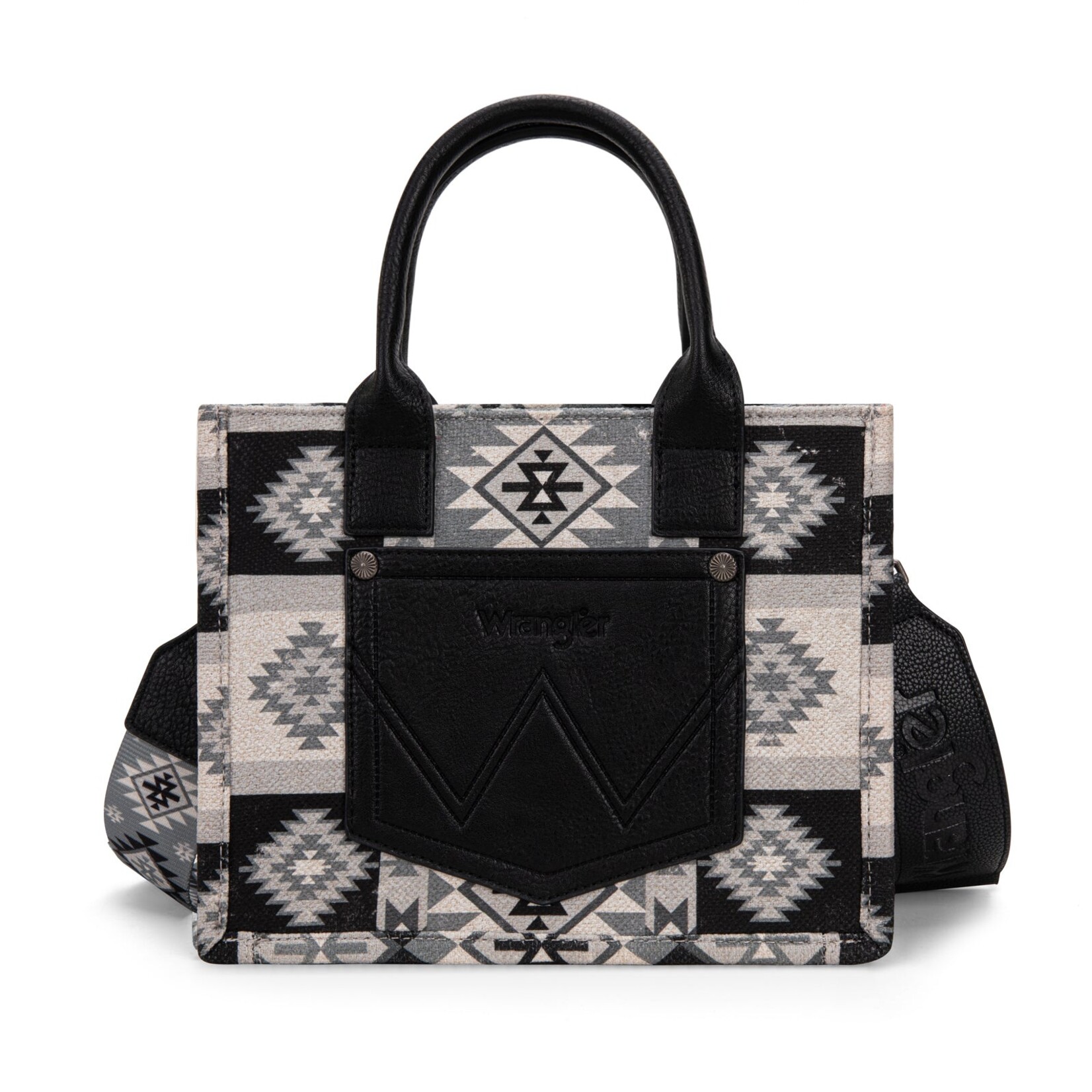 Wrangler WG2209-8120SBK - Black - Wrangler Aztec Pattern Dual Sided Print -Tote/Crossbody