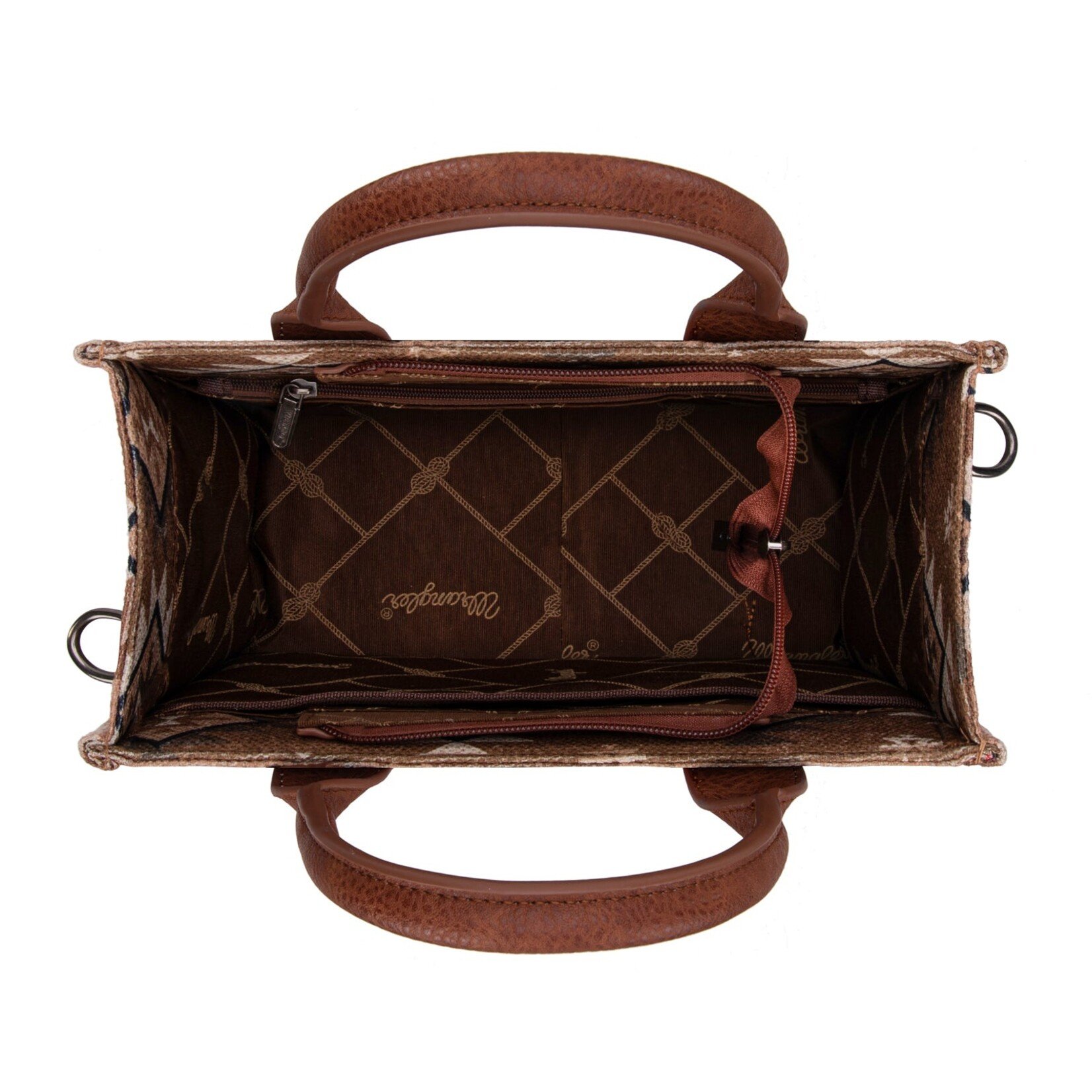 Wrangler WG2209-8120SBR - Brown - Wrangler Aztec Pattern Dual Sided Print -Tote/Crossbody