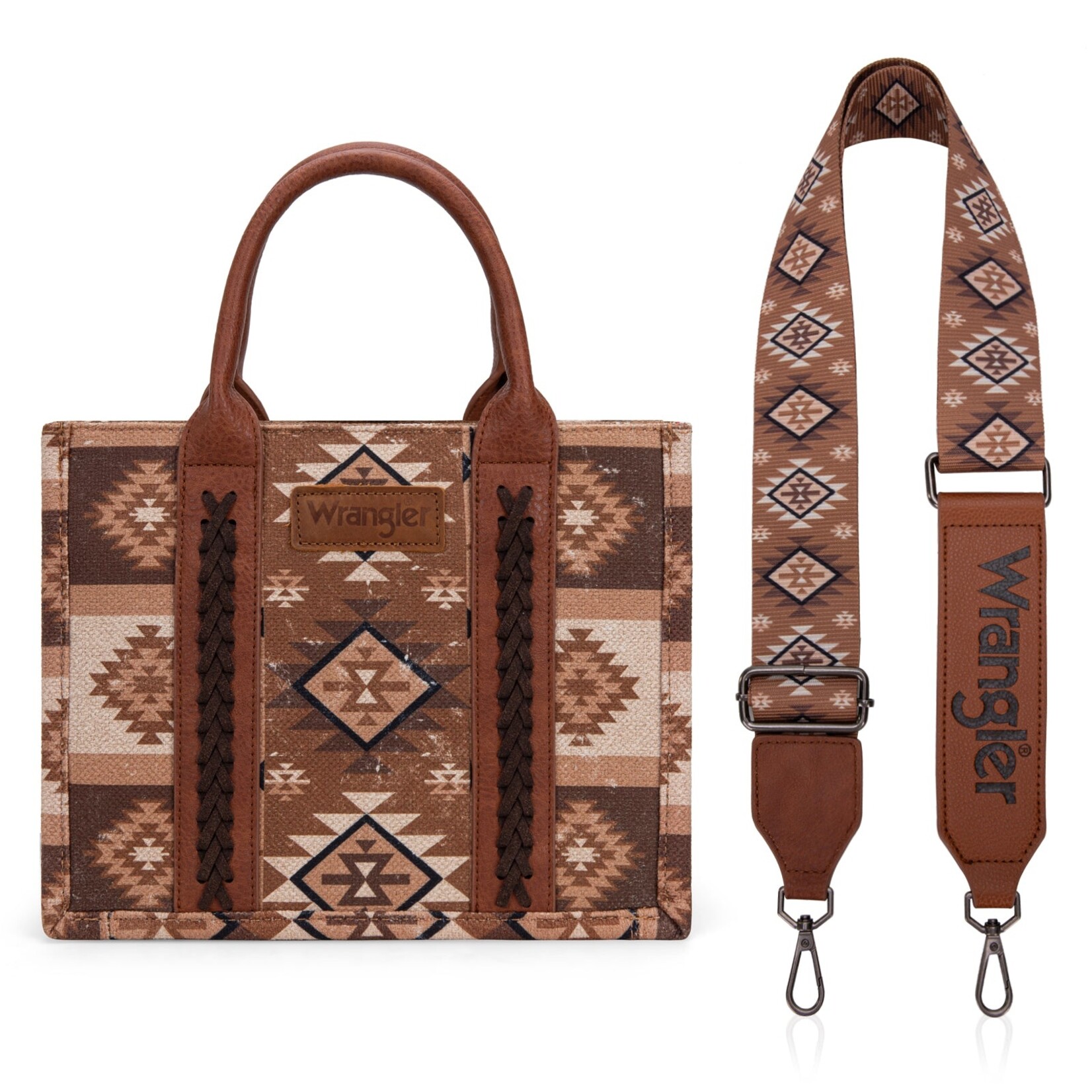 Wrangler WG2209-8120SBR - Brown - Wrangler Aztec Pattern Dual Sided Print -Tote/Crossbody