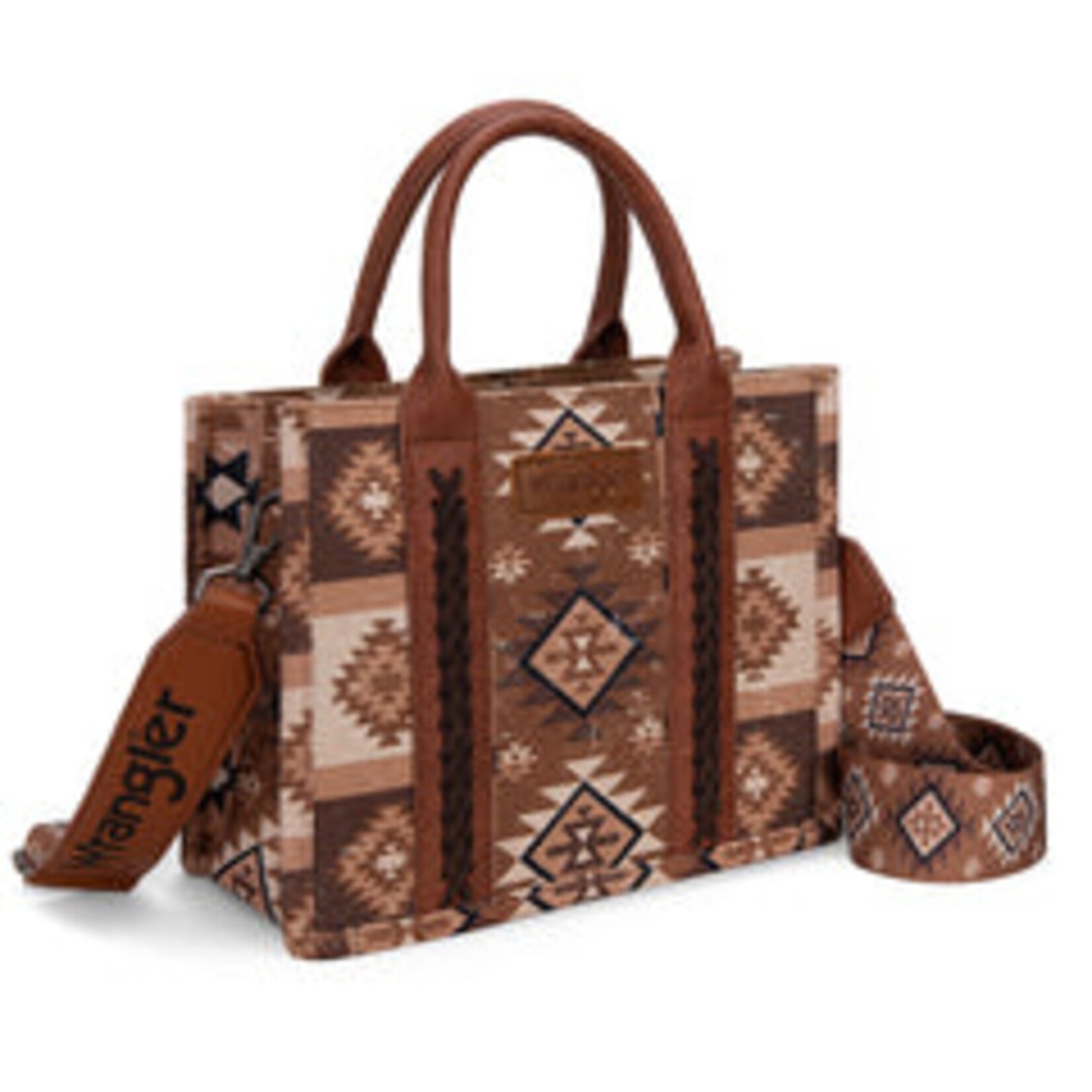Wrangler WG2209-8120SBR - Brown - Wrangler Aztec Pattern Dual Sided Print -Tote/Crossbody