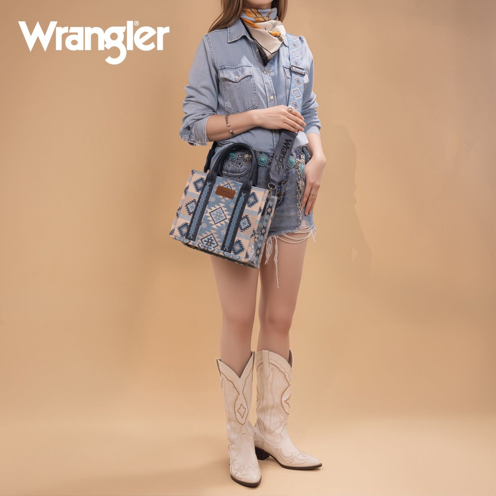 Wrangler WG2209-8120SJN - Jean - Wrangler Aztec Pattern Dual Sided Print -Tote/Crossbody