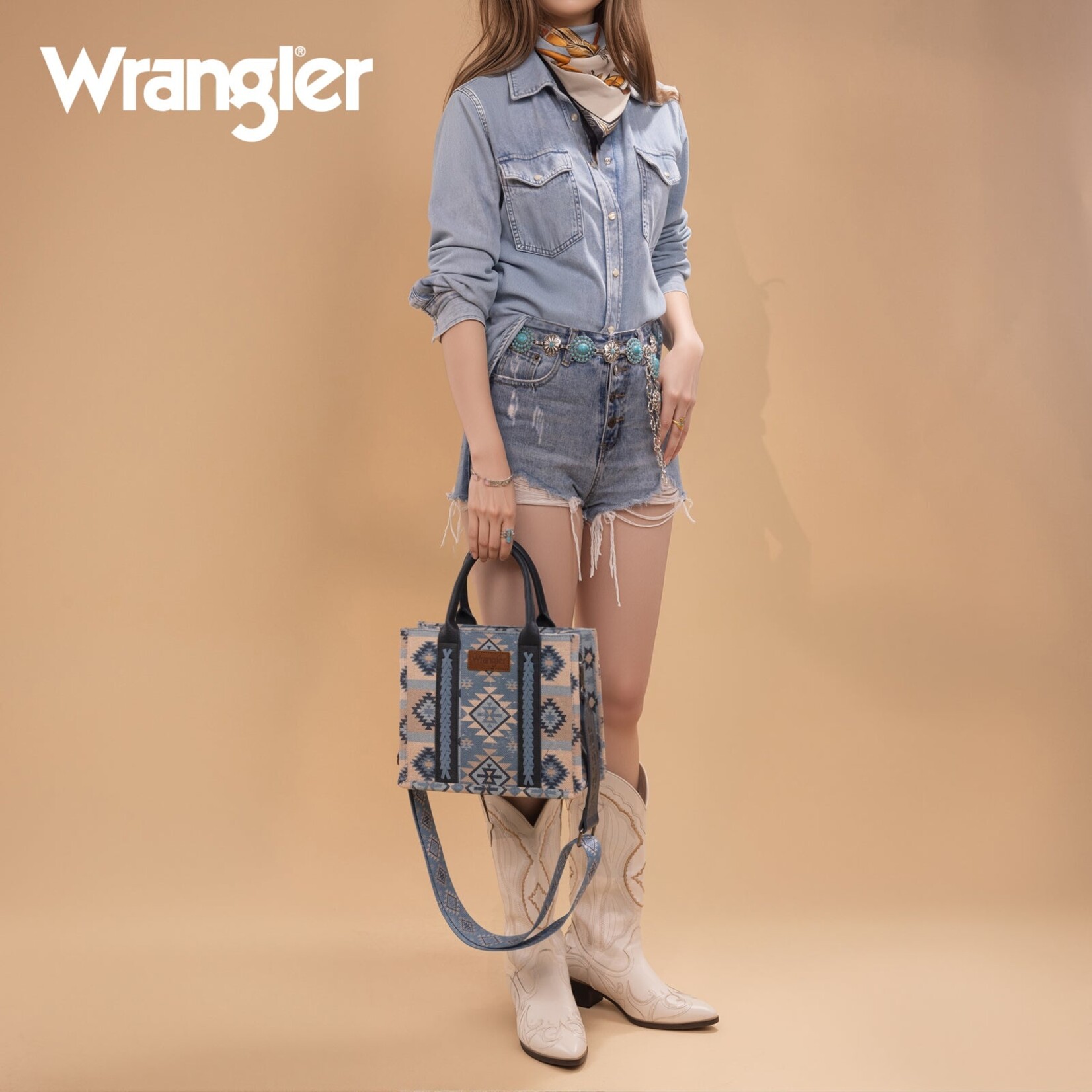 Wrangler WG2209-8120SJN - Jean - Wrangler Aztec Pattern Dual Sided Print -Tote/Crossbody
