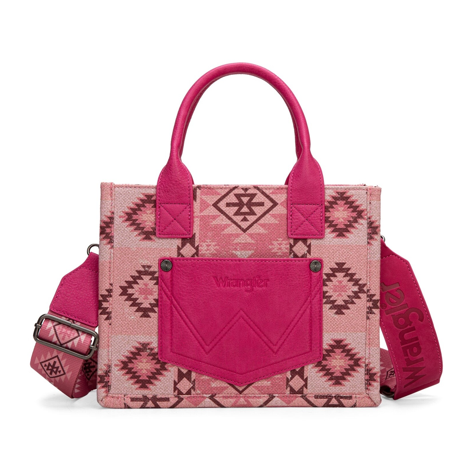 Wrangler WG2209-8120SPK - Pink - Wrangler Aztec Pattern Dual Sided Print -Tote/Crossbody