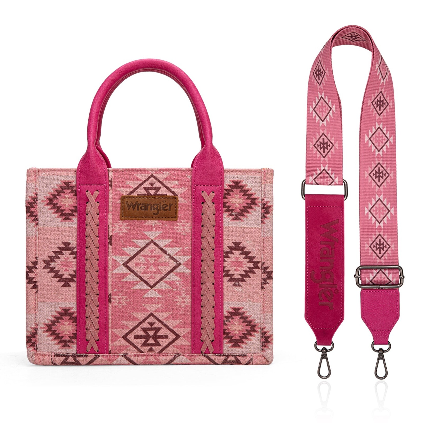 Wrangler WG2209-8120SPK - Pink - Wrangler Aztec Pattern Dual Sided Print -Tote/Crossbody