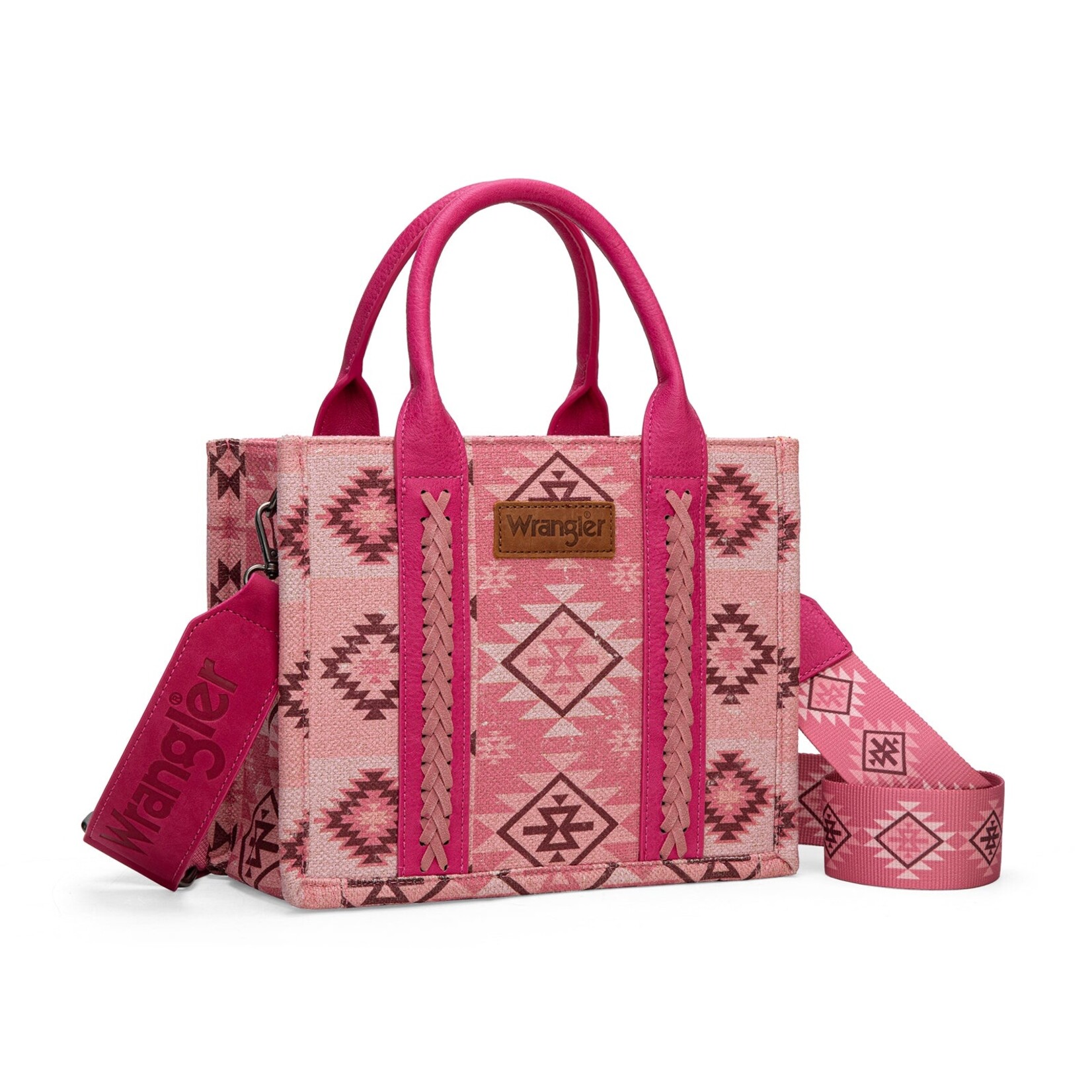 Wrangler WG2209-8120SPK - Pink - Wrangler Aztec Pattern Dual Sided Print -Tote/Crossbody