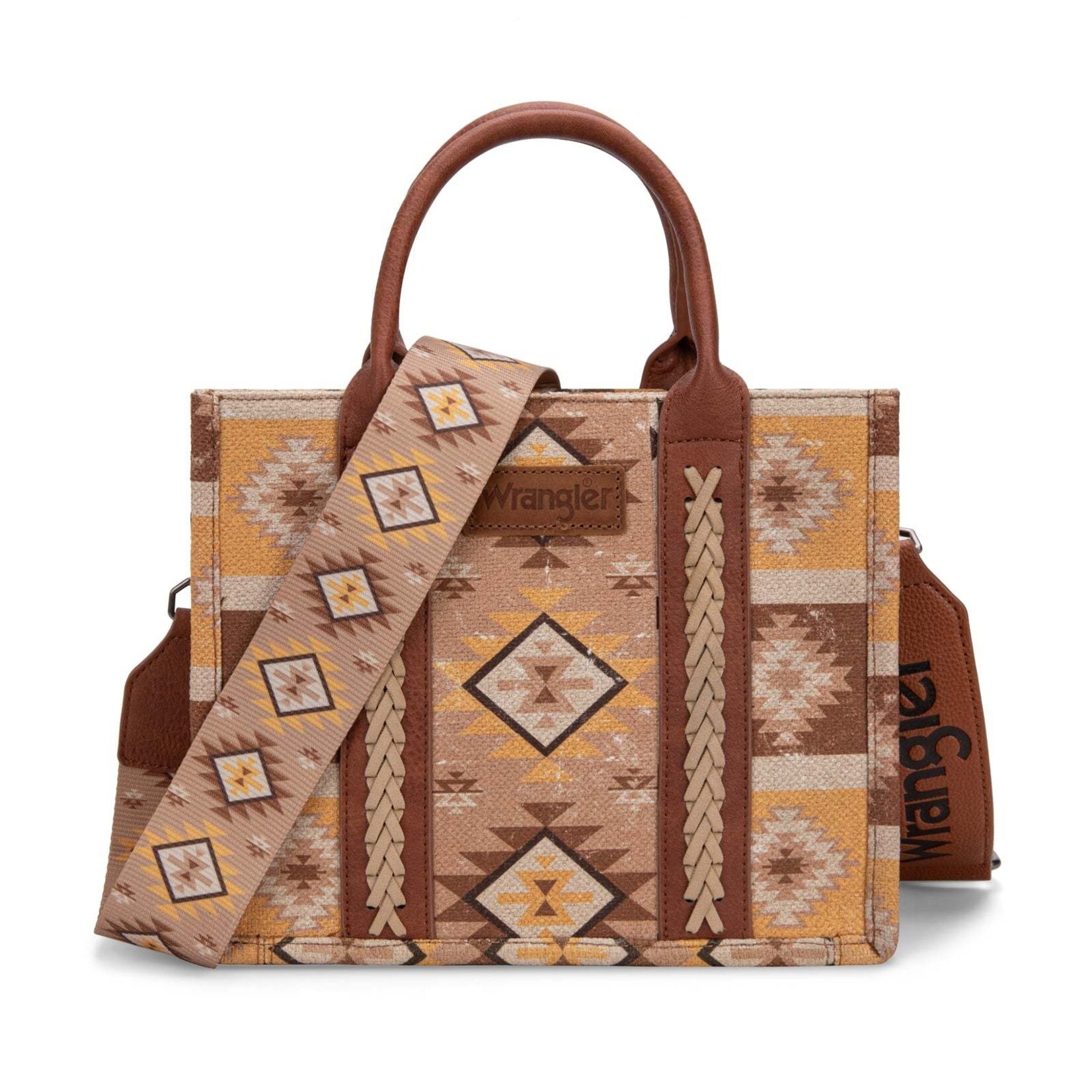 Wrangler WG2209-8120STN - Tan - Wrangler Aztec Pattern Dual Sided Print -Tote/Crossbody