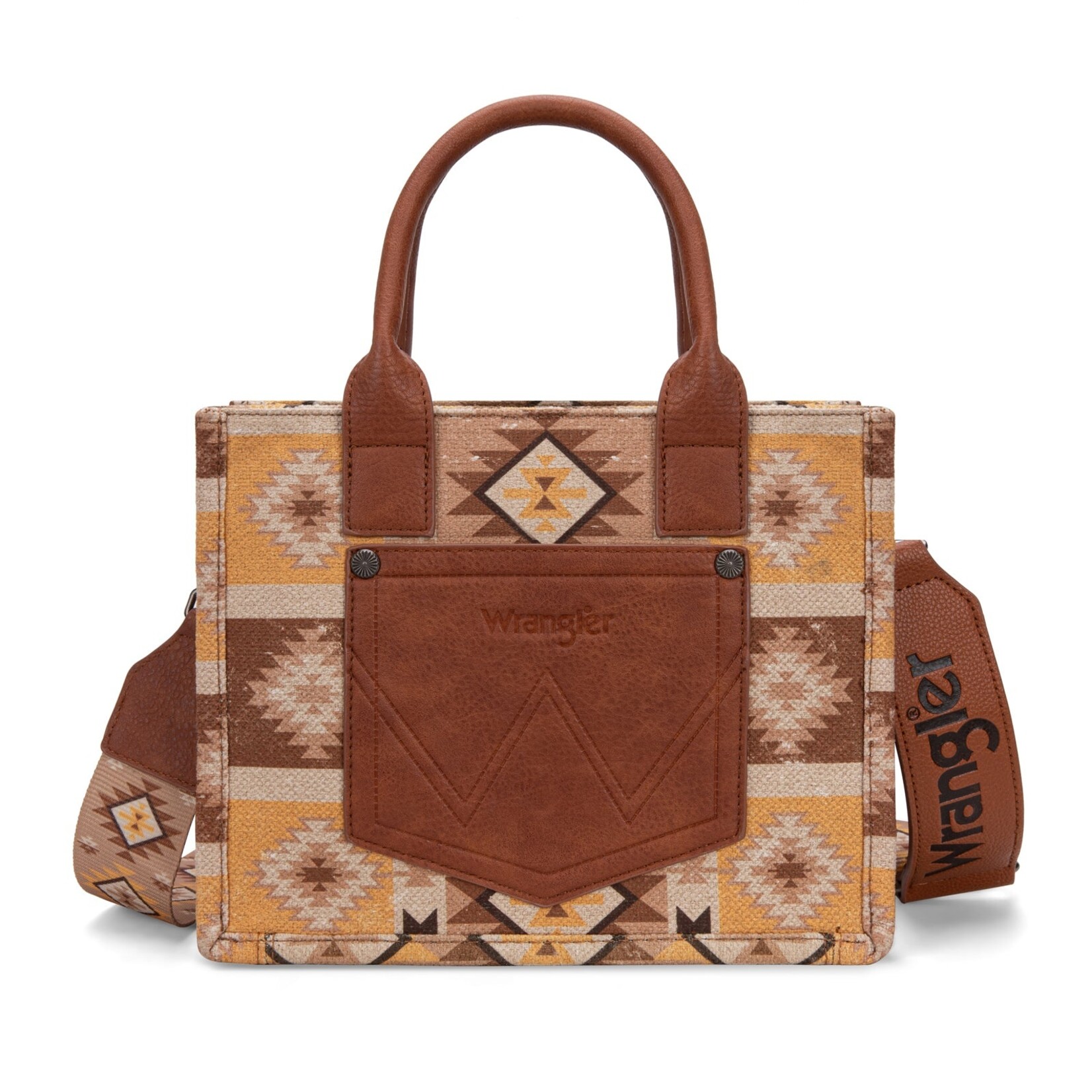 Wrangler WG2209-8120STN - Tan - Wrangler Aztec Pattern Dual Sided Print -Tote/Crossbody