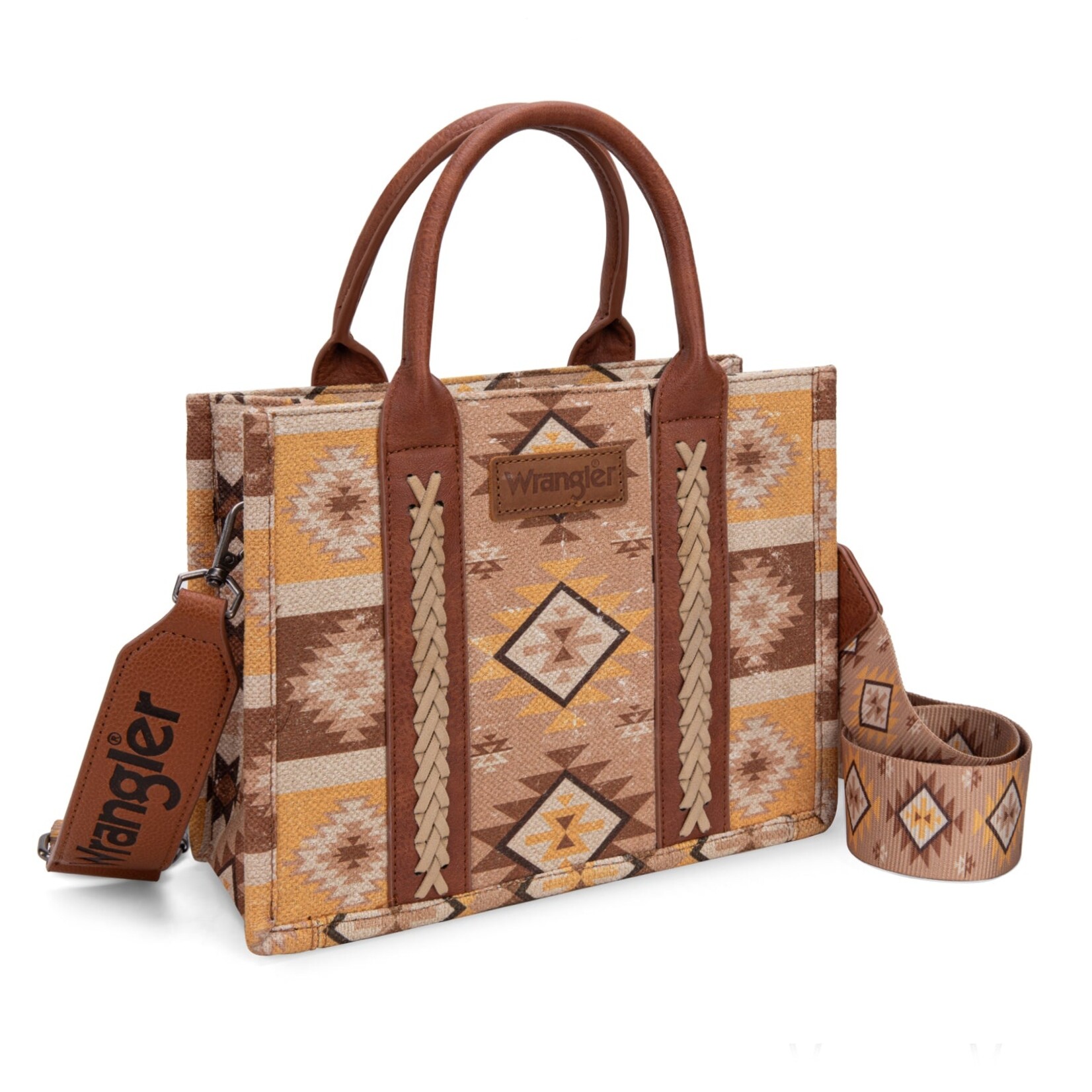 Wrangler WG2209-8120STN - Tan - Wrangler Aztec Pattern Dual Sided Print -Tote/Crossbody