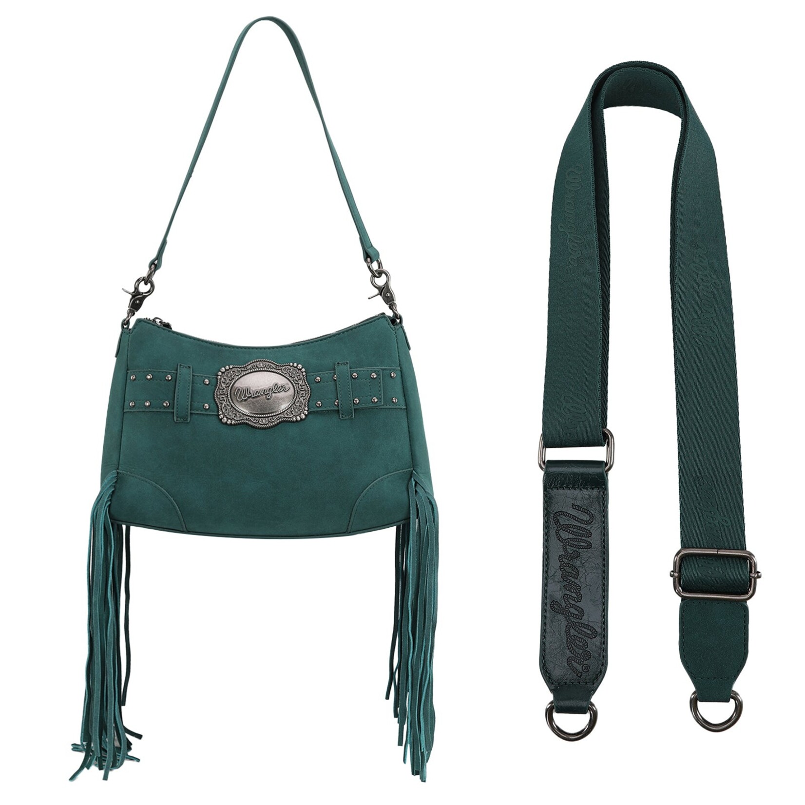 Wrangler WG241-2022TQ - Turquoise - Wrangler Fringe Buckle Hobo Bag/Crossbody Bag