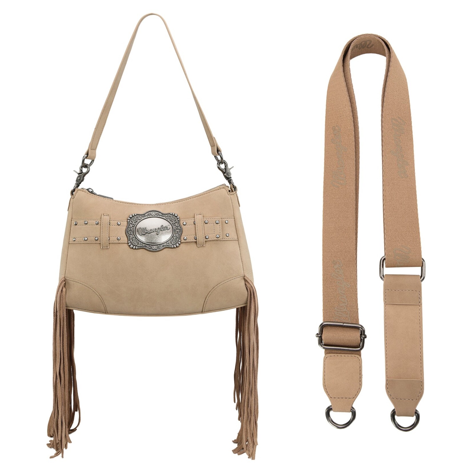 Wrangler WG241-2022TN - Tan - Wrangler Fringe Buckle Hobo Bag/Crossbody Bag