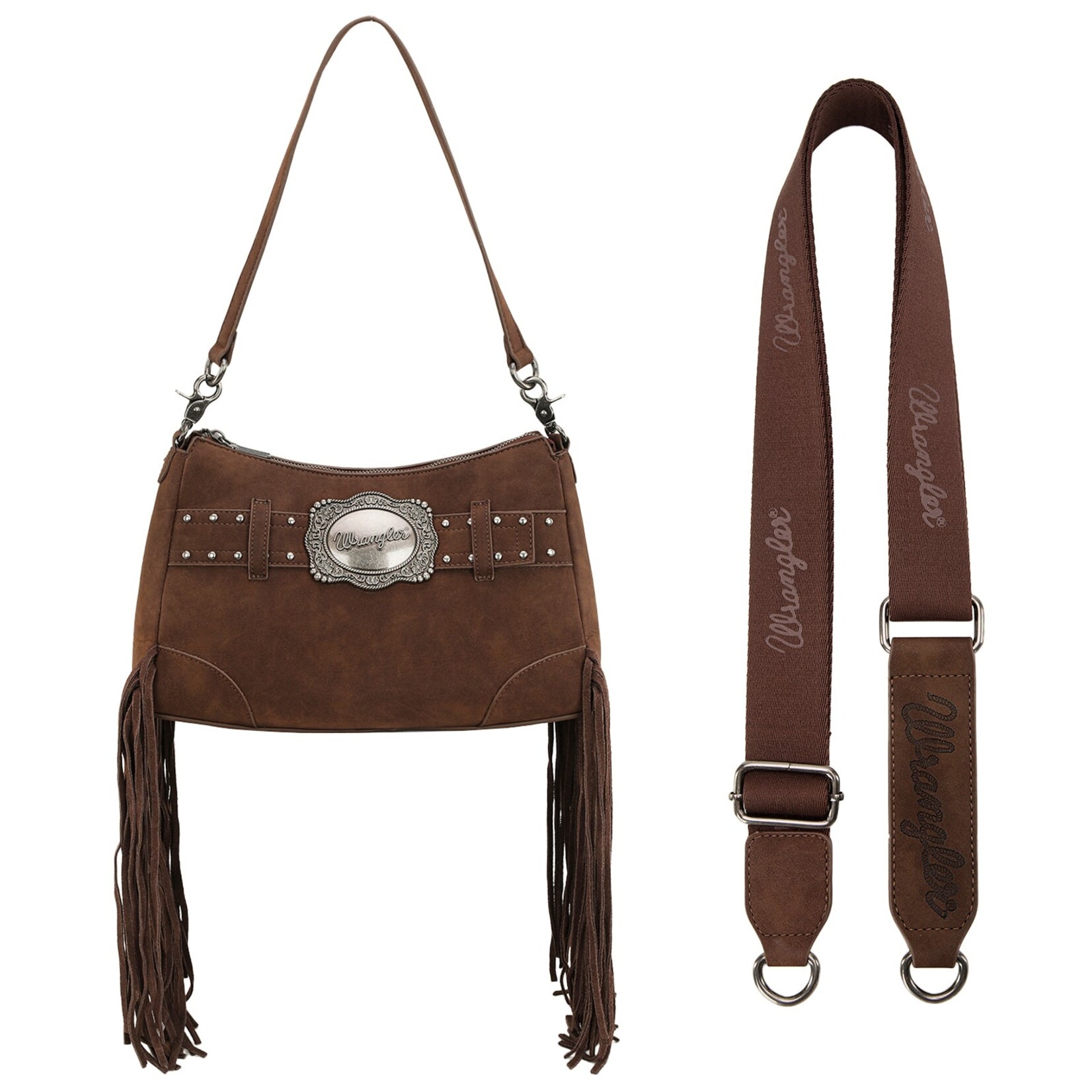 Wrangler WG241-2022CF - Coffee - Wrangler Fringe Buckle Hobo Bag/Crossbody Bag
