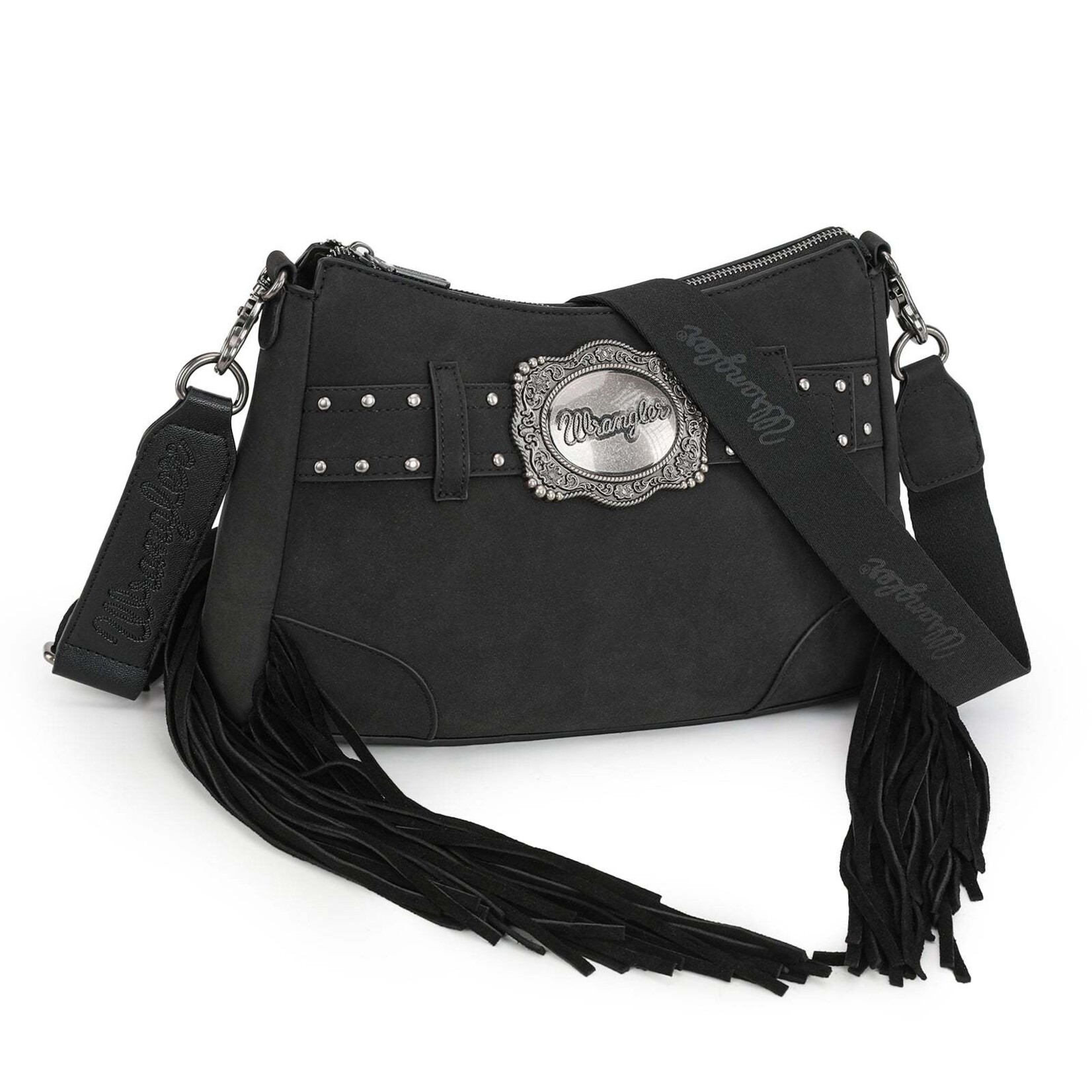 Wrangler WG241-2022BK - Black - Wrangler Fringe Buckle Hobo Bag/Crossbody Bag