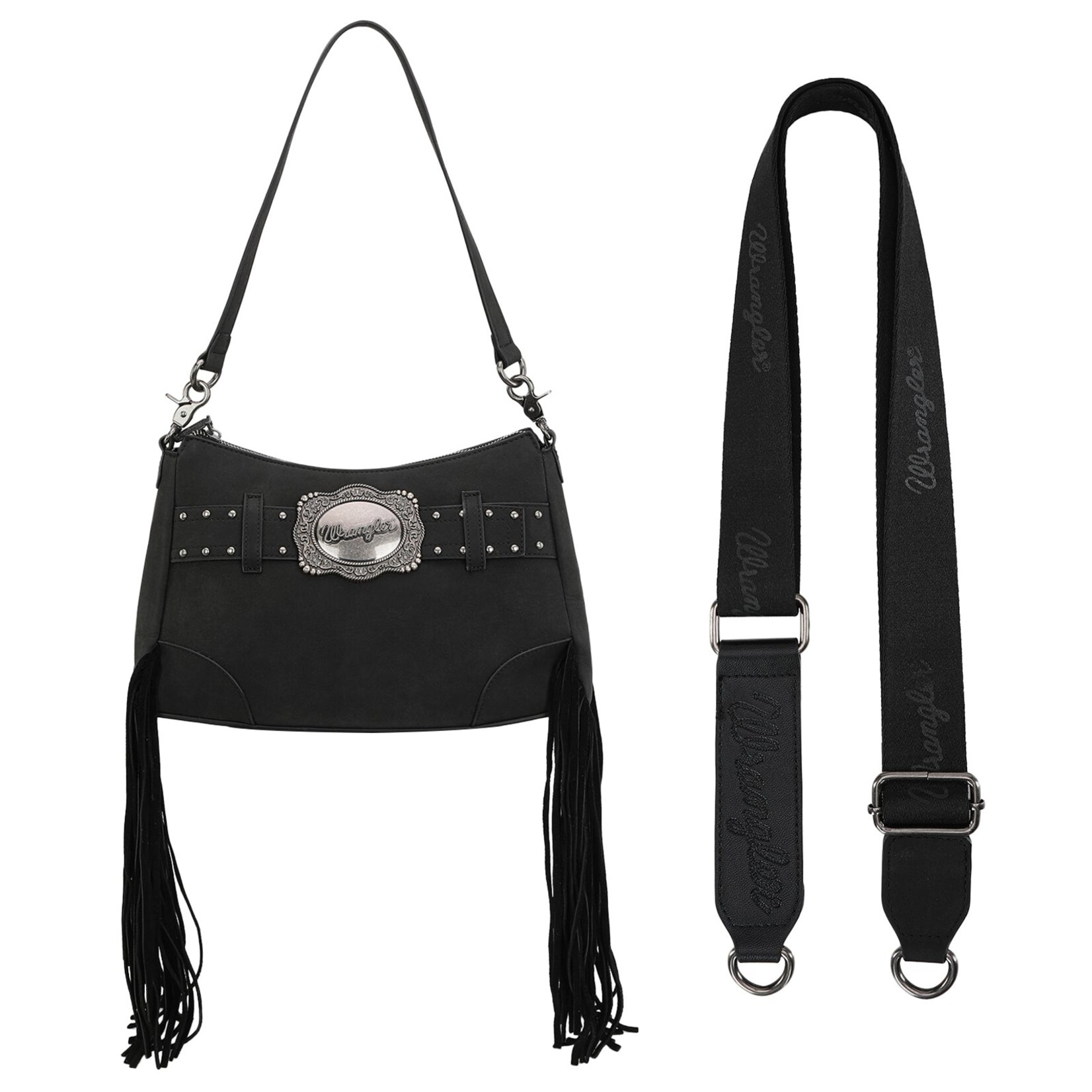 Wrangler WG241-2022BK - Black - Wrangler Fringe Buckle Hobo Bag/Crossbody Bag