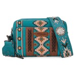 Wrangler WG2207-3003TQ - Turquoise - Wrangler Aztec Printed Crossbody Purse With Wallet Compartment