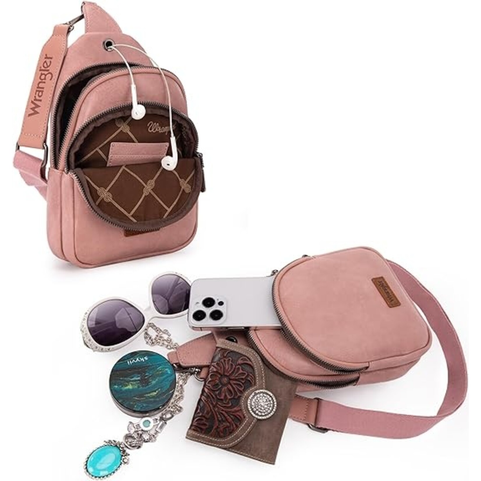 Wrangler WG87-227PK - Pink - Wrangler Sling Bag/Crossbody/Chest Bag Dual Zippered Compartment