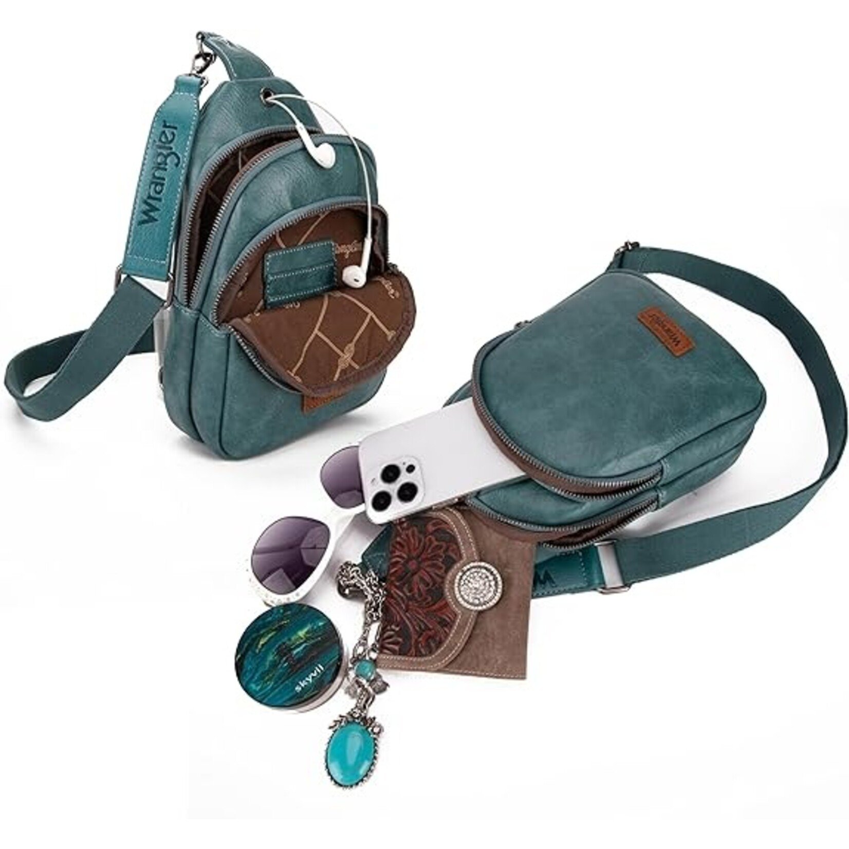 Wrangler WG87-227TQ - Turquoise - Wrangler Sling Bag/Crossbody/Chest Bag Dual Zippered Compartment