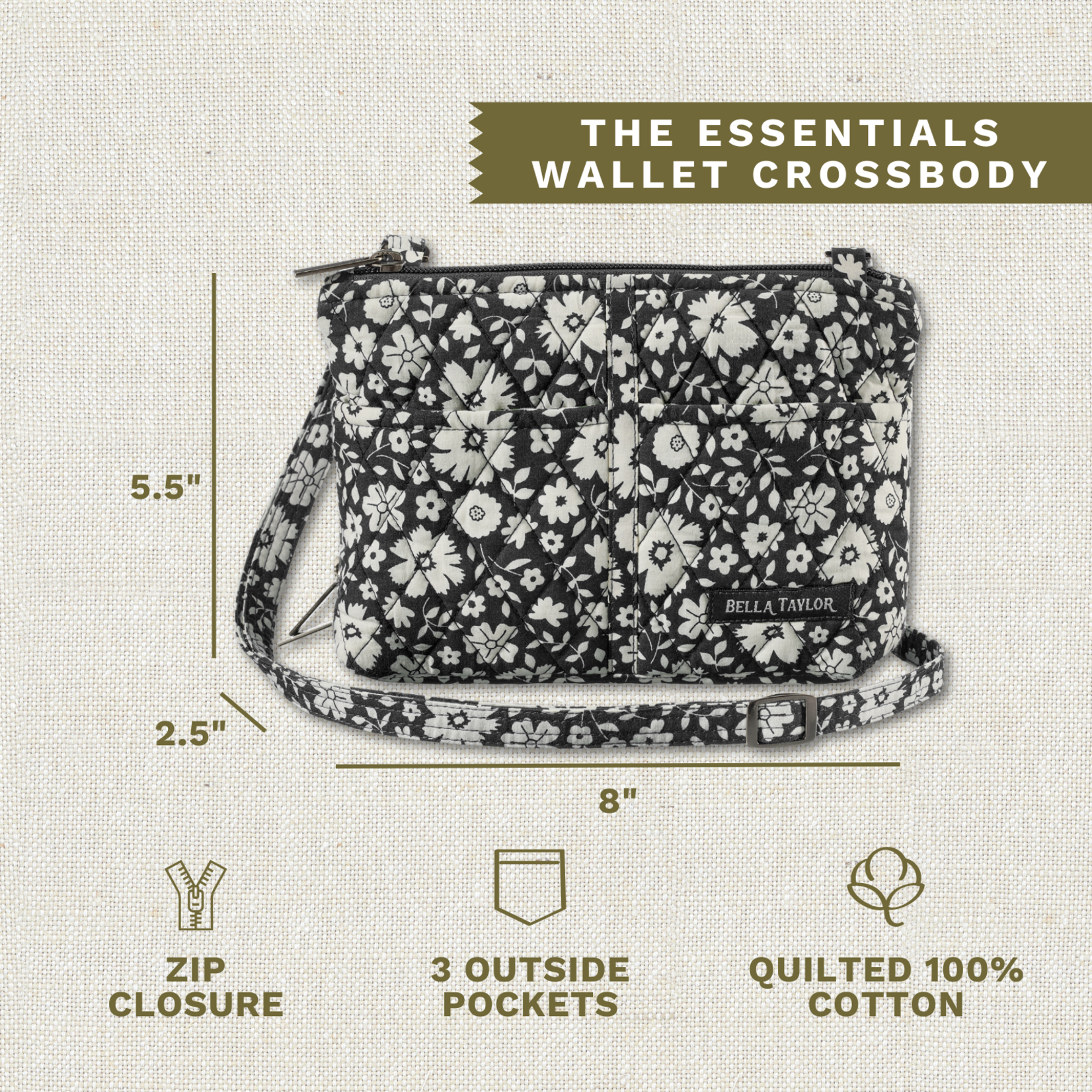 Bella Taylor Essentials Wallet Crossbody - Bicolor Floral Black