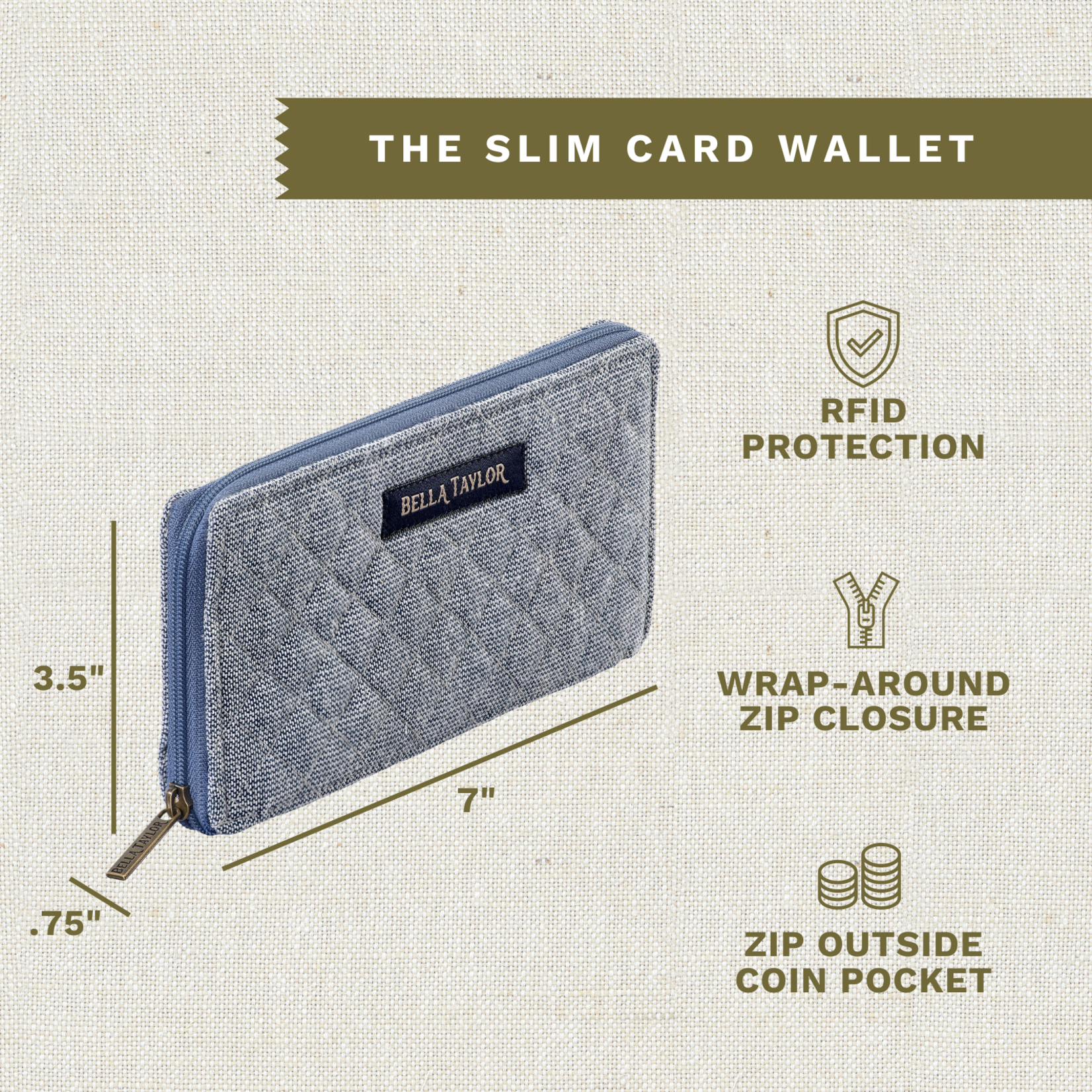 Bella Taylor RFID Slim Card Wallet - Blue Chambray