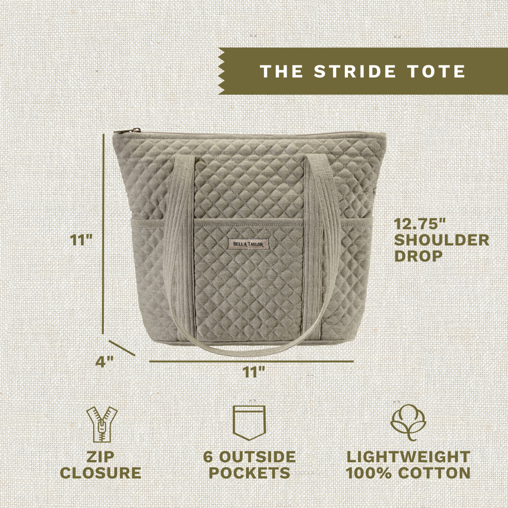 Bella Taylor Stride Tote - Khaki Chambray