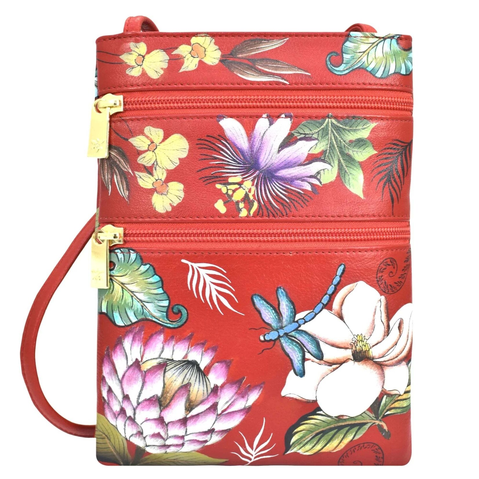 Anuschka 448-CRN: Crimson Garden - Travel Crossbody