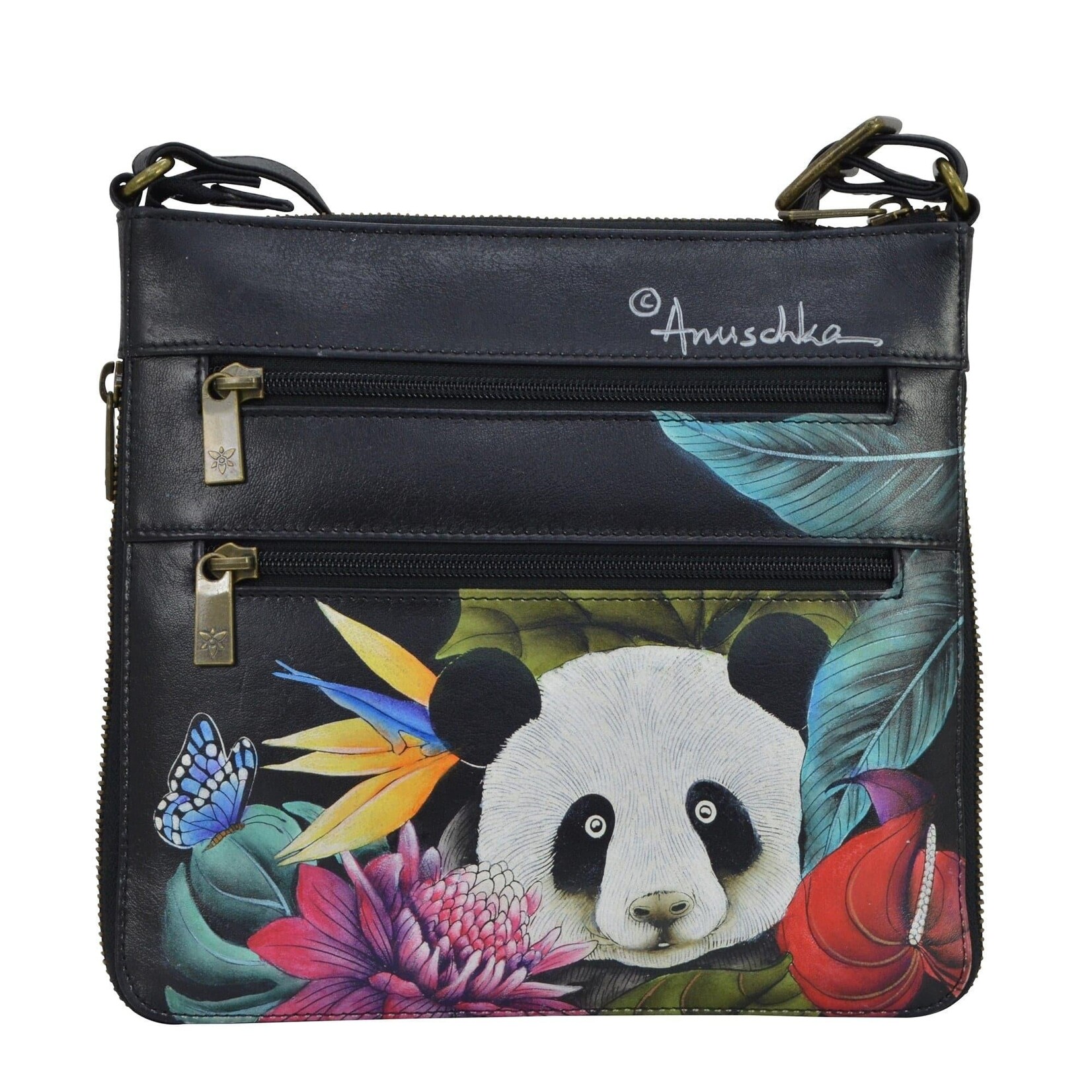 Anuschka 550-HPP:  Happy Panda - Leather Expandable Travel Crossbody