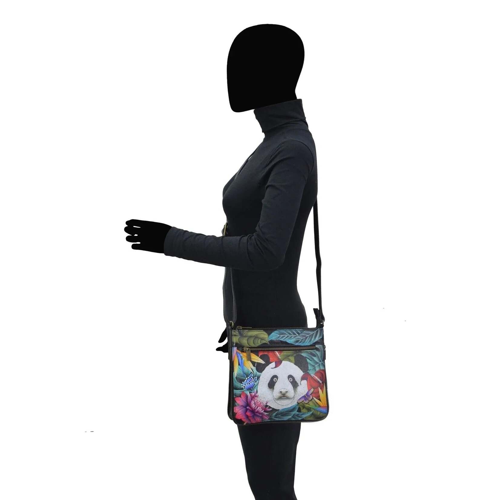 Anuschka 550-HPP:  Happy Panda - Leather Expandable Travel Crossbody