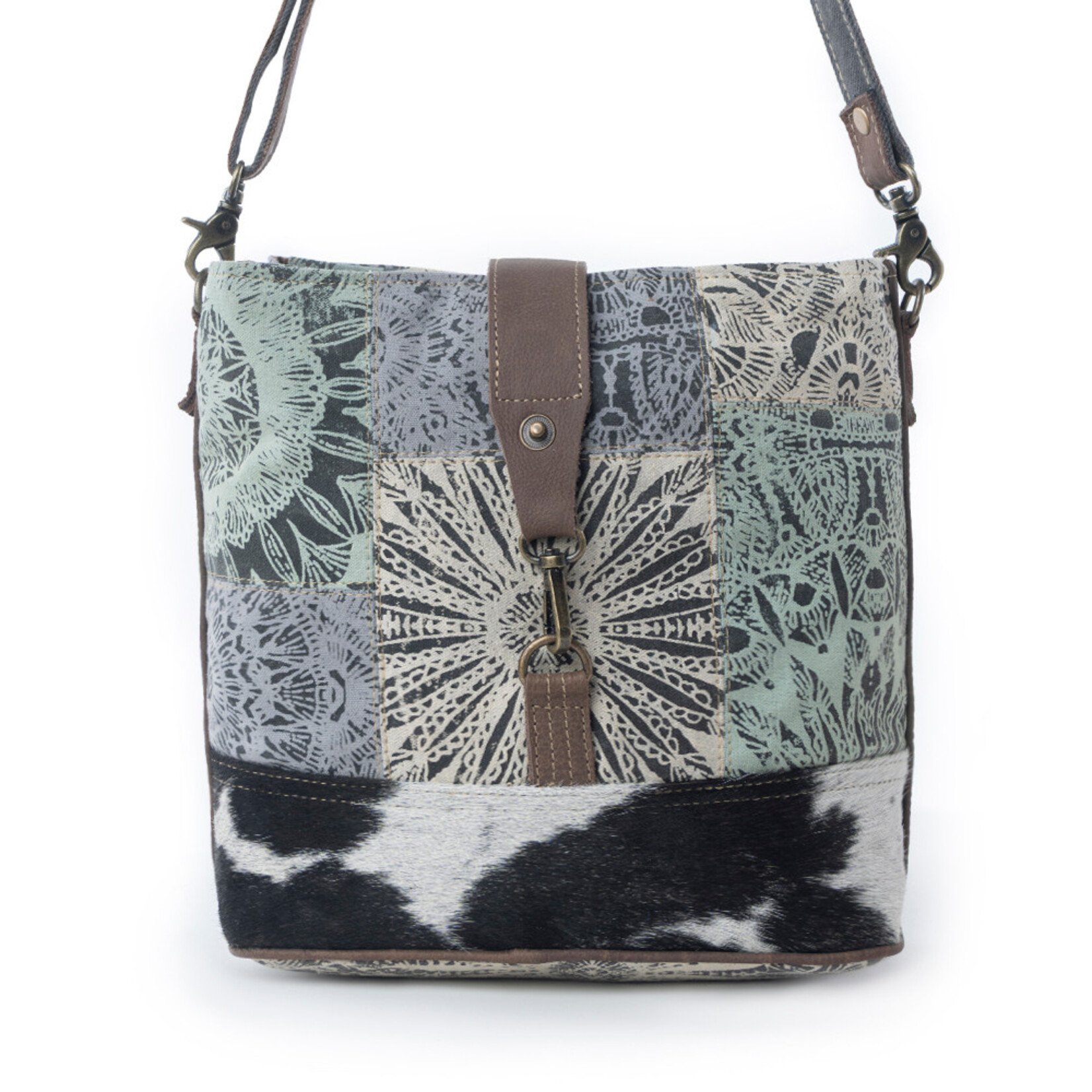 Myra Bags S-14314 Willow Trace Canvas & Hairon Bag - Geo Sage