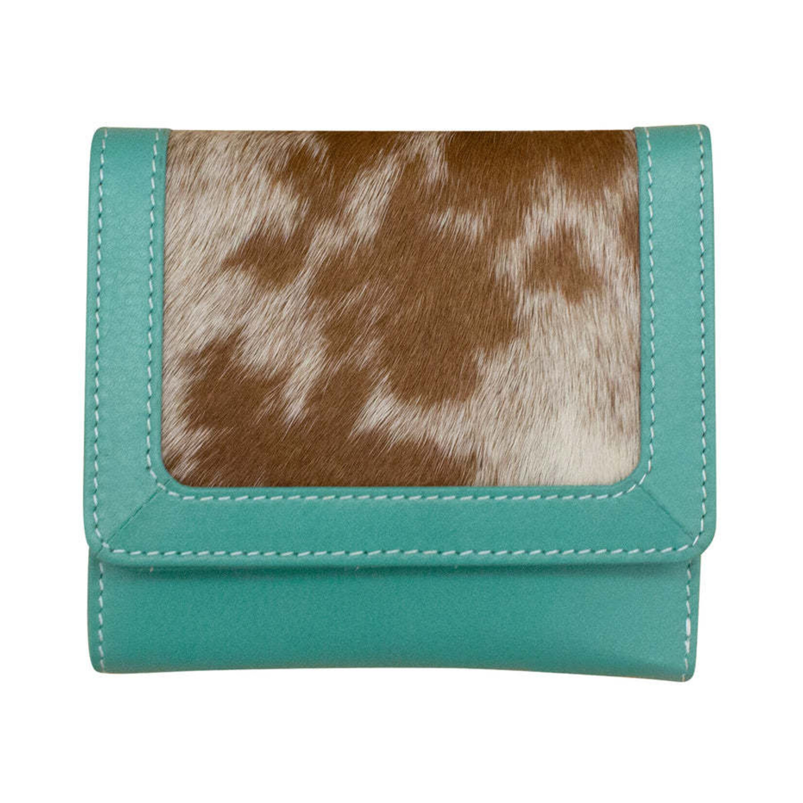 Leather Handbags and Accessories 7327 Haircalf Tri-Fold Wallet - Turquoise