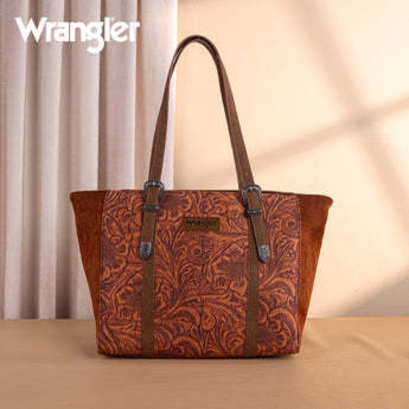 Wrangler WG277-2002BR - Brown - Wrangler Vintage Floral Printed Large Tote Bag