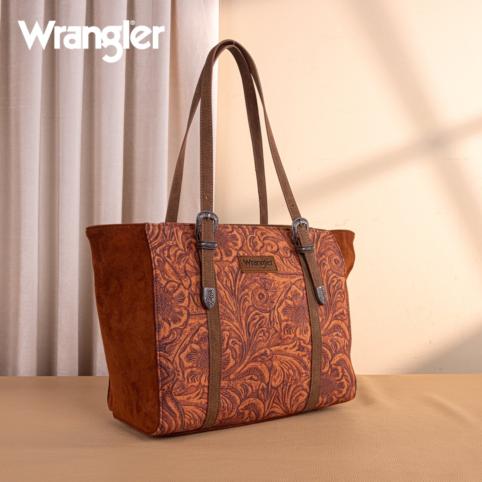 Wrangler WG277-2002BR - Brown - Wrangler Vintage Floral Printed Large Tote Bag