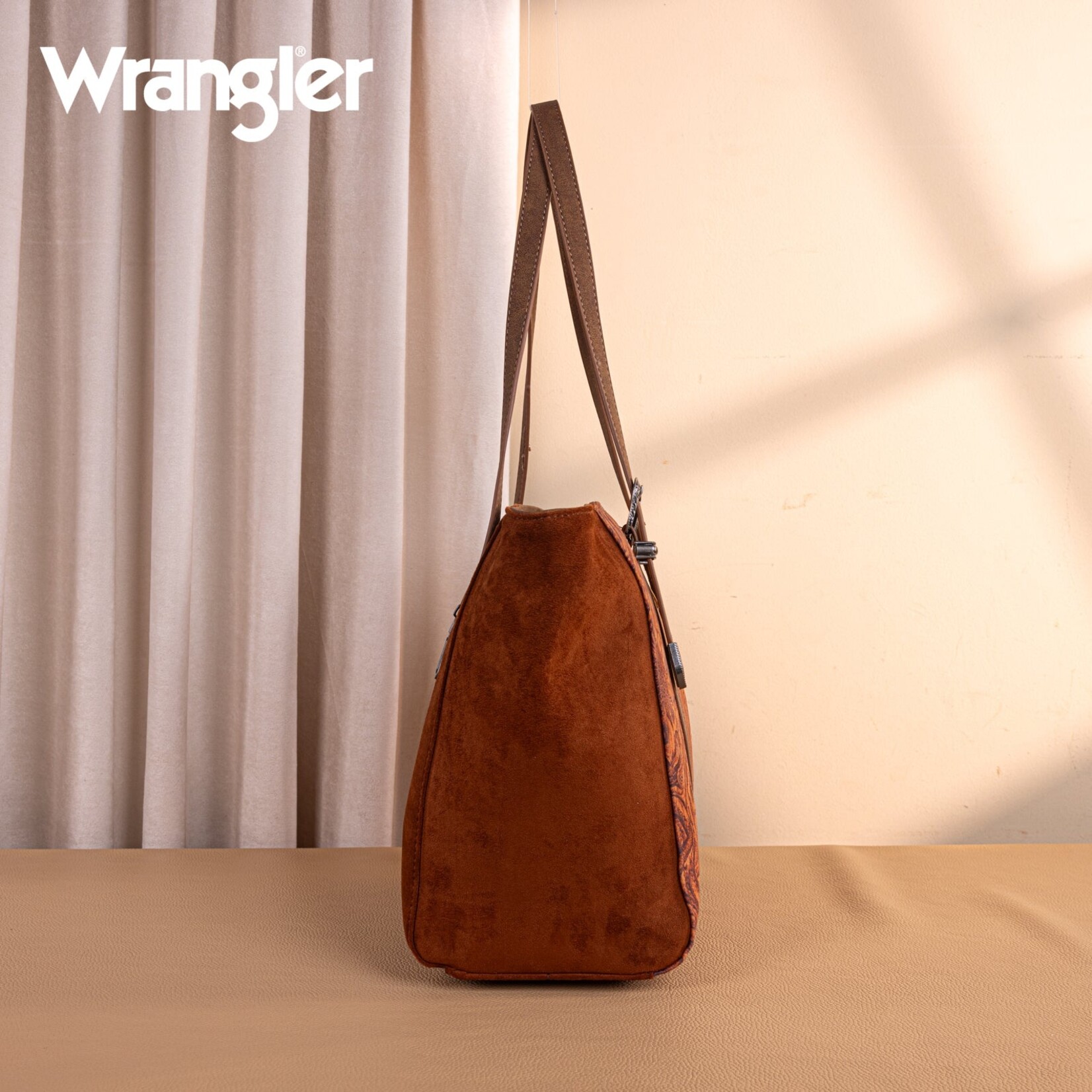 Wrangler WG277-2002BR - Brown - Wrangler Vintage Floral Printed Large Tote Bag