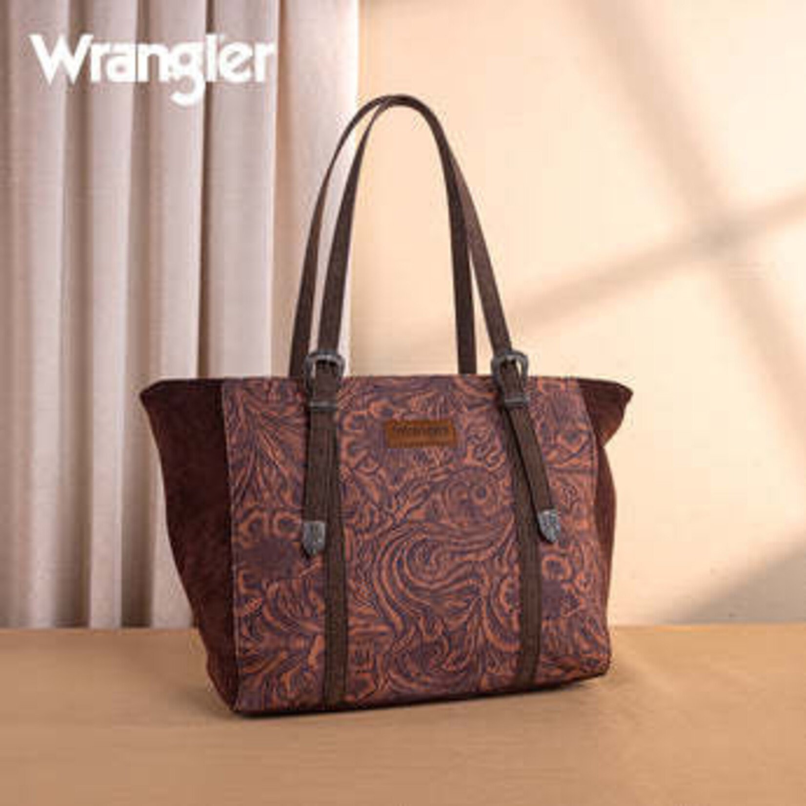 Wrangler WG277-2002CF - Coffee - Wrangler Vintage Floral Printed Large Tote Bag