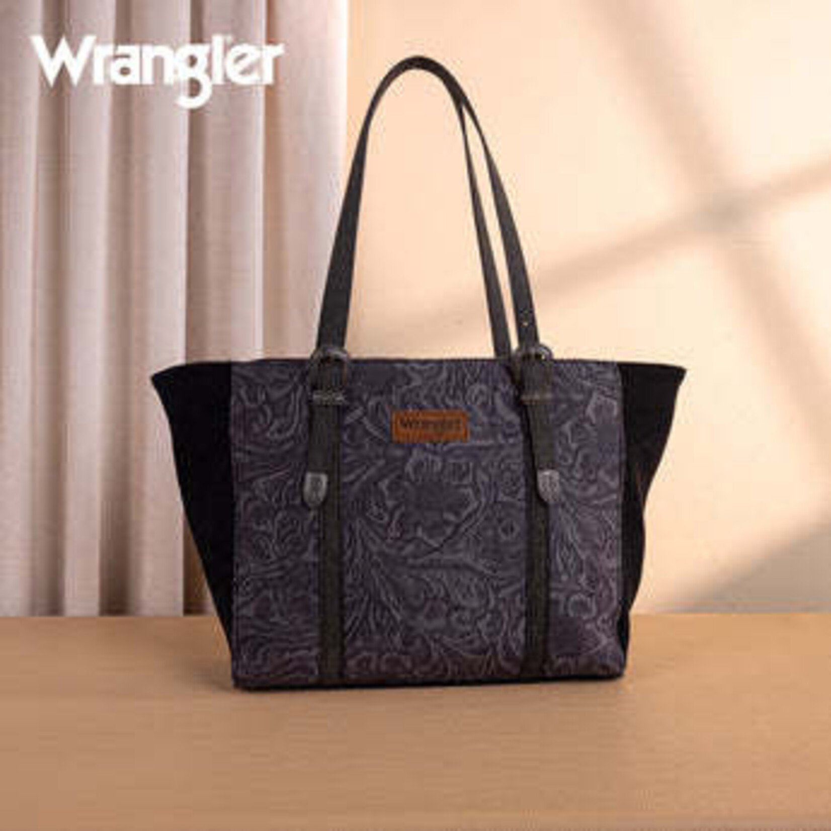 Wrangler WG277-2002BK - Black - Wrangler Vintage Floral Printed Large Tote Bag