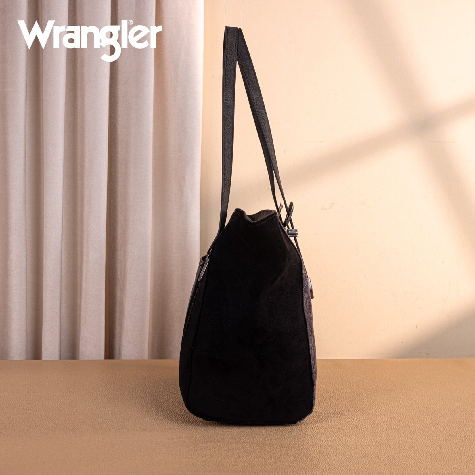 Wrangler WG277-2002BK - Black - Wrangler Vintage Floral Printed Large Tote Bag