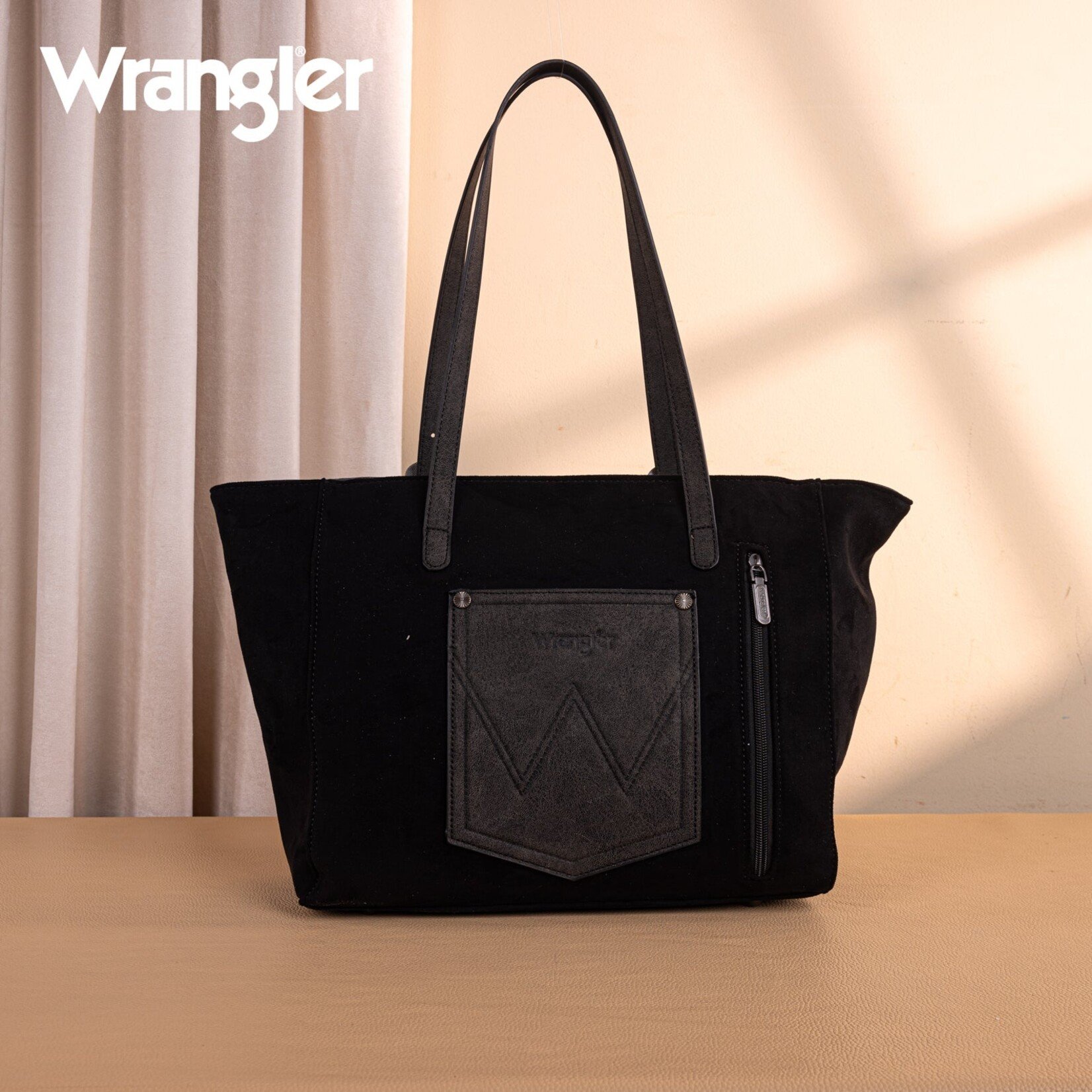 Wrangler WG277-2002BK - Black - Wrangler Vintage Floral Printed Large Tote Bag