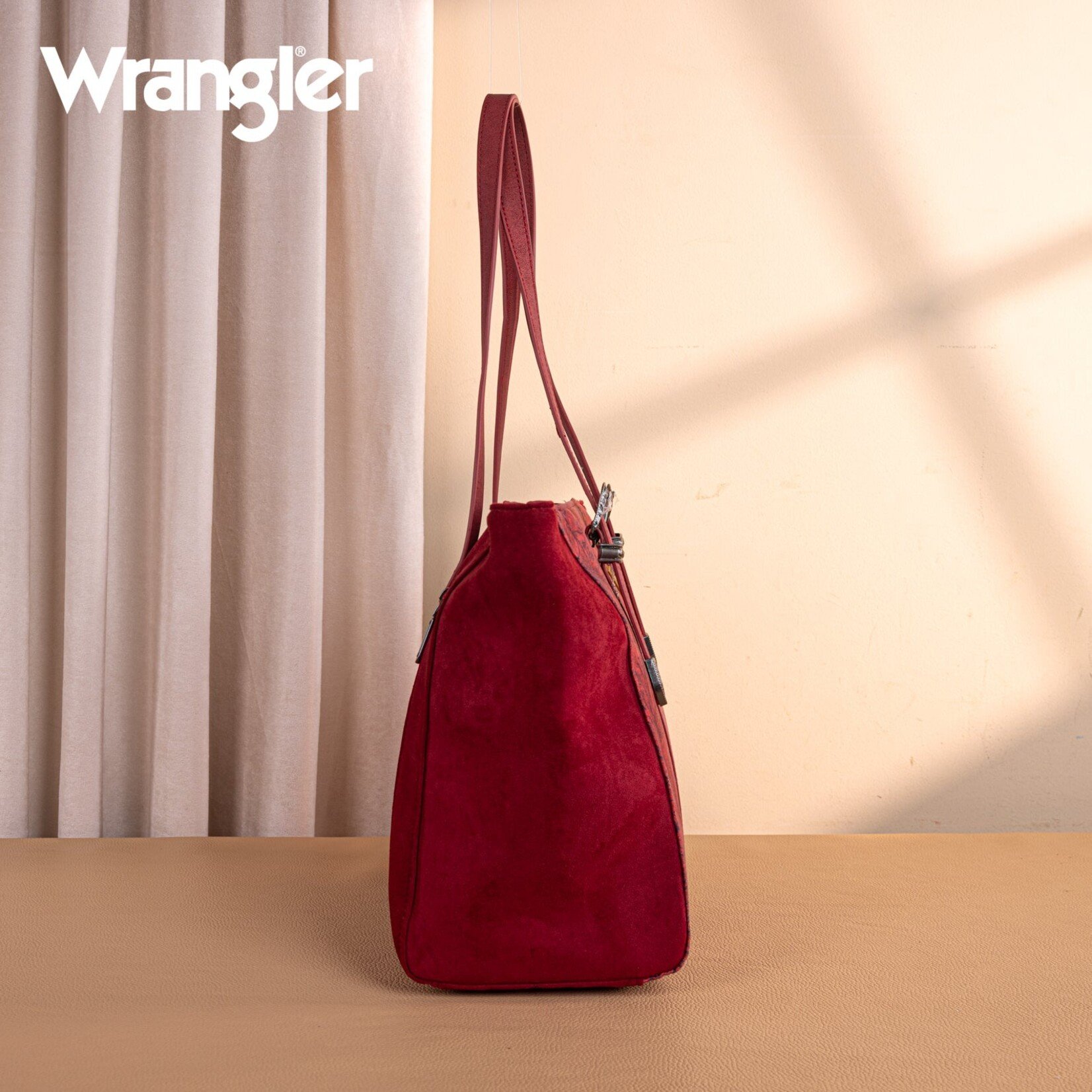 Wrangler WG277-2002BDY - Burgundy - Wrangler Vintage Floral Printed Large Tote Bag