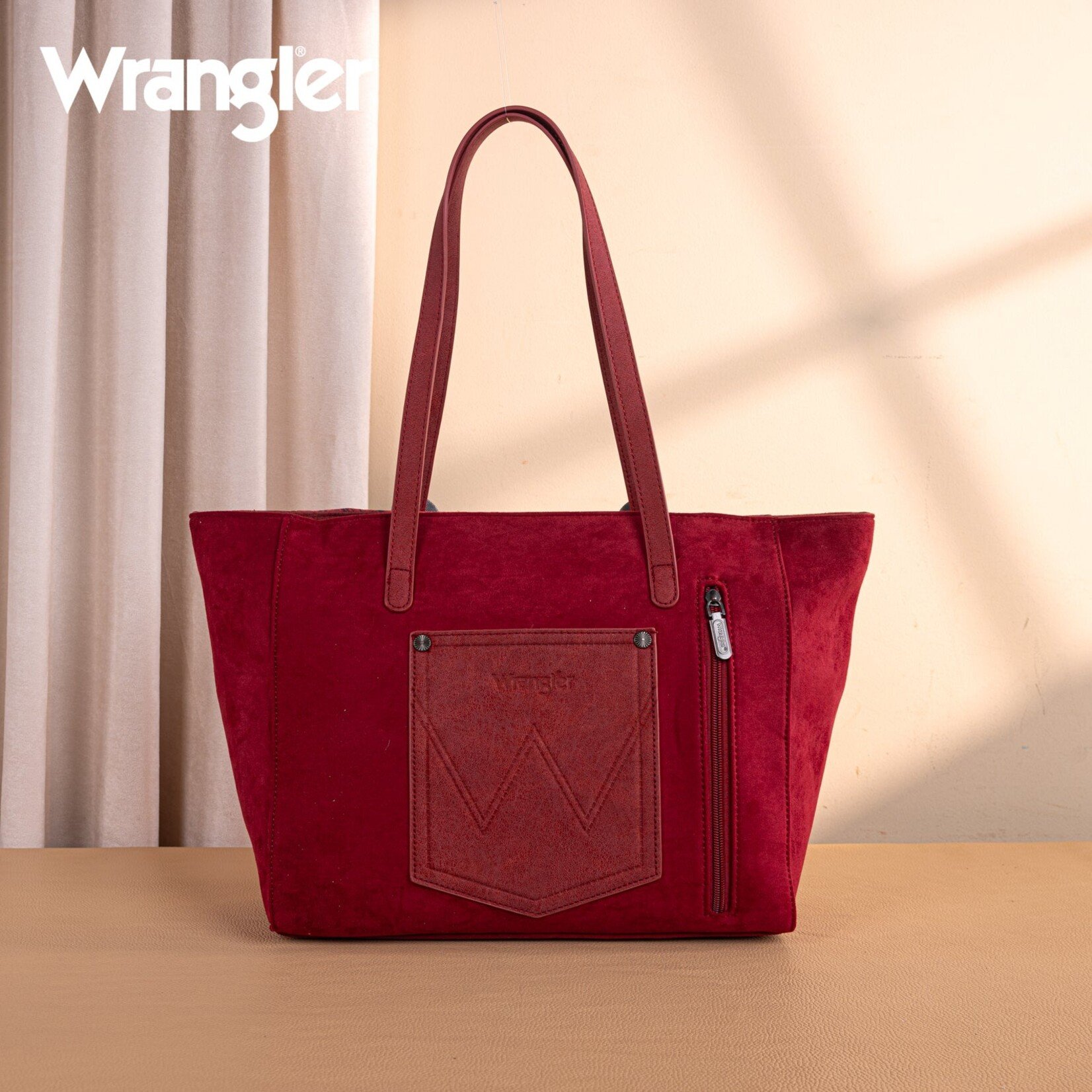 Wrangler WG277-2002BDY - Burgundy - Wrangler Vintage Floral Printed Large Tote Bag