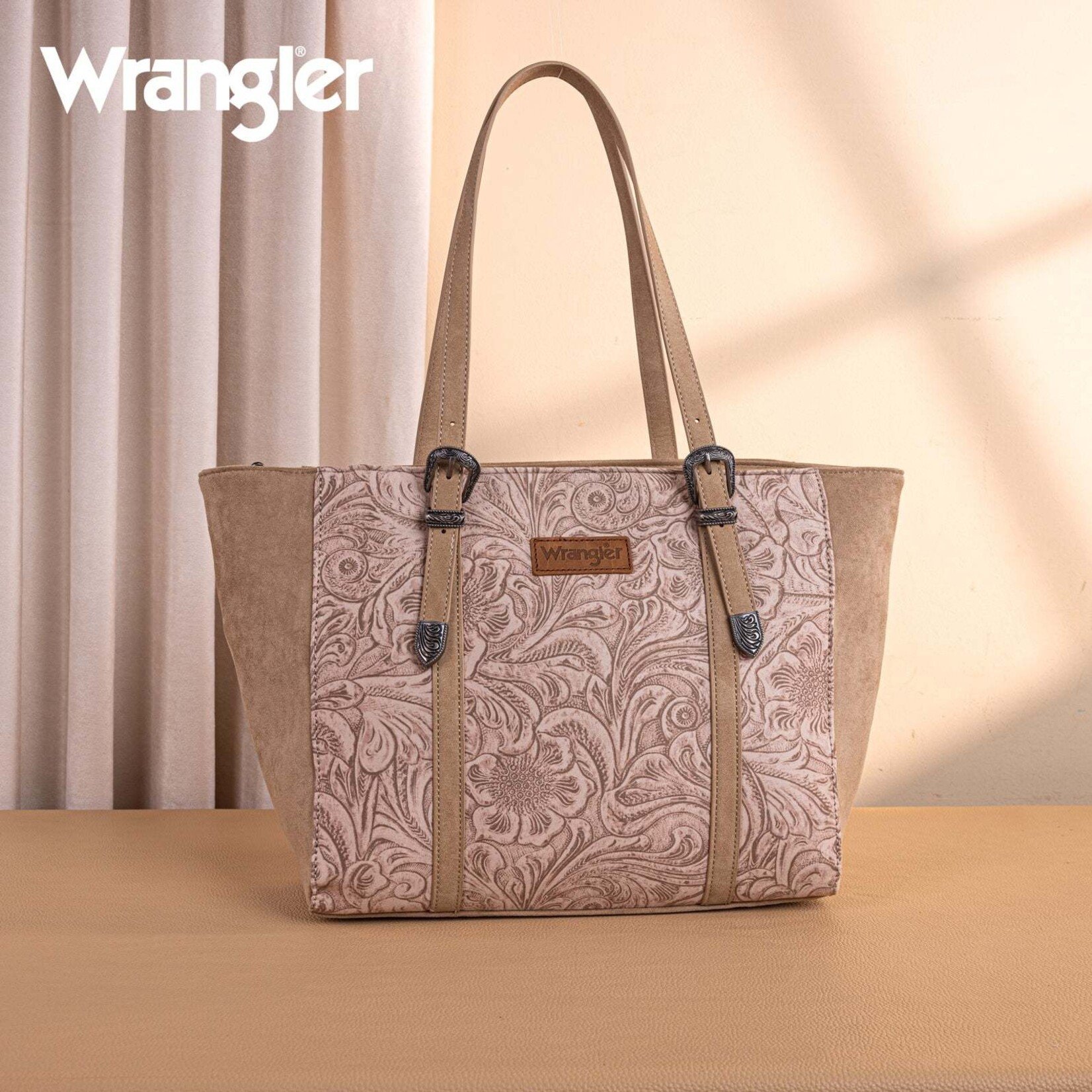 Wrangler WG277-2002KH - Khaki - Wrangler Vintage Floral Printed Large Tote Bag
