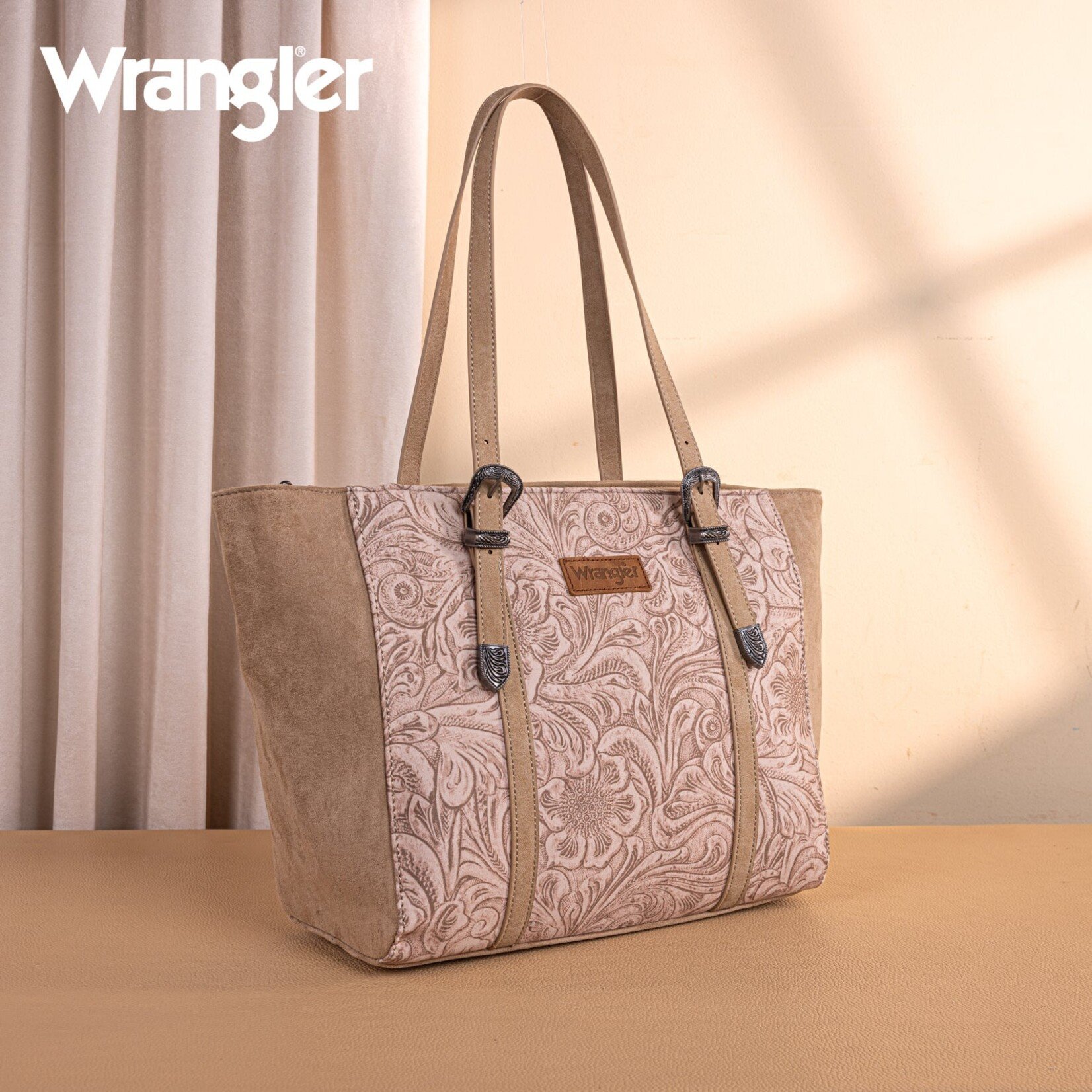 Wrangler WG277-2002KH - Khaki - Wrangler Vintage Floral Printed Large Tote Bag