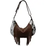 Leather Handbags and Accessories 6721HC Toffee/Haircalf - Western Fringe Medium Crescent Bag